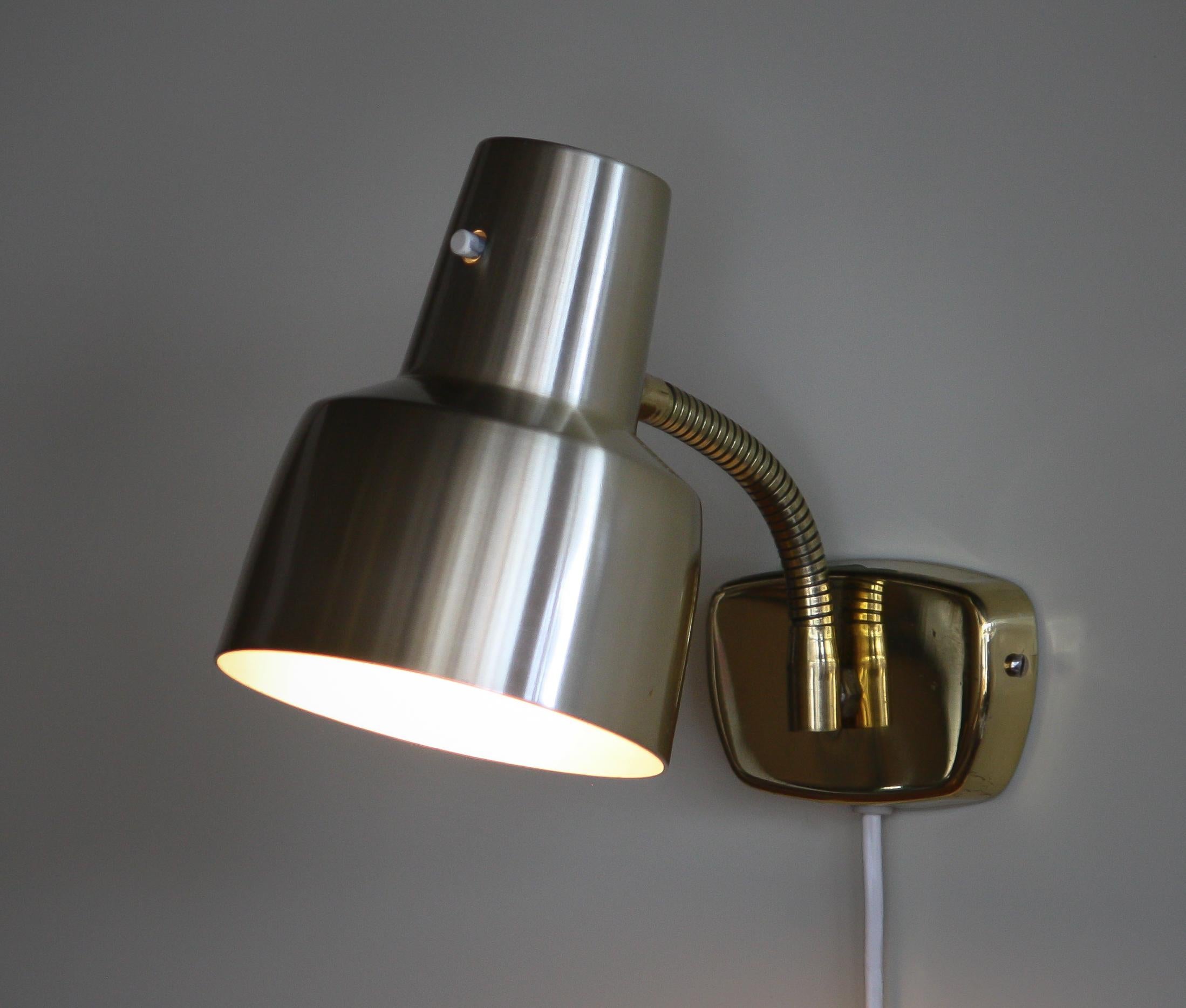 Swedish 1960s, a Pair of Brass Wall Lights by Armatur Hantverk Tibro, Sweden