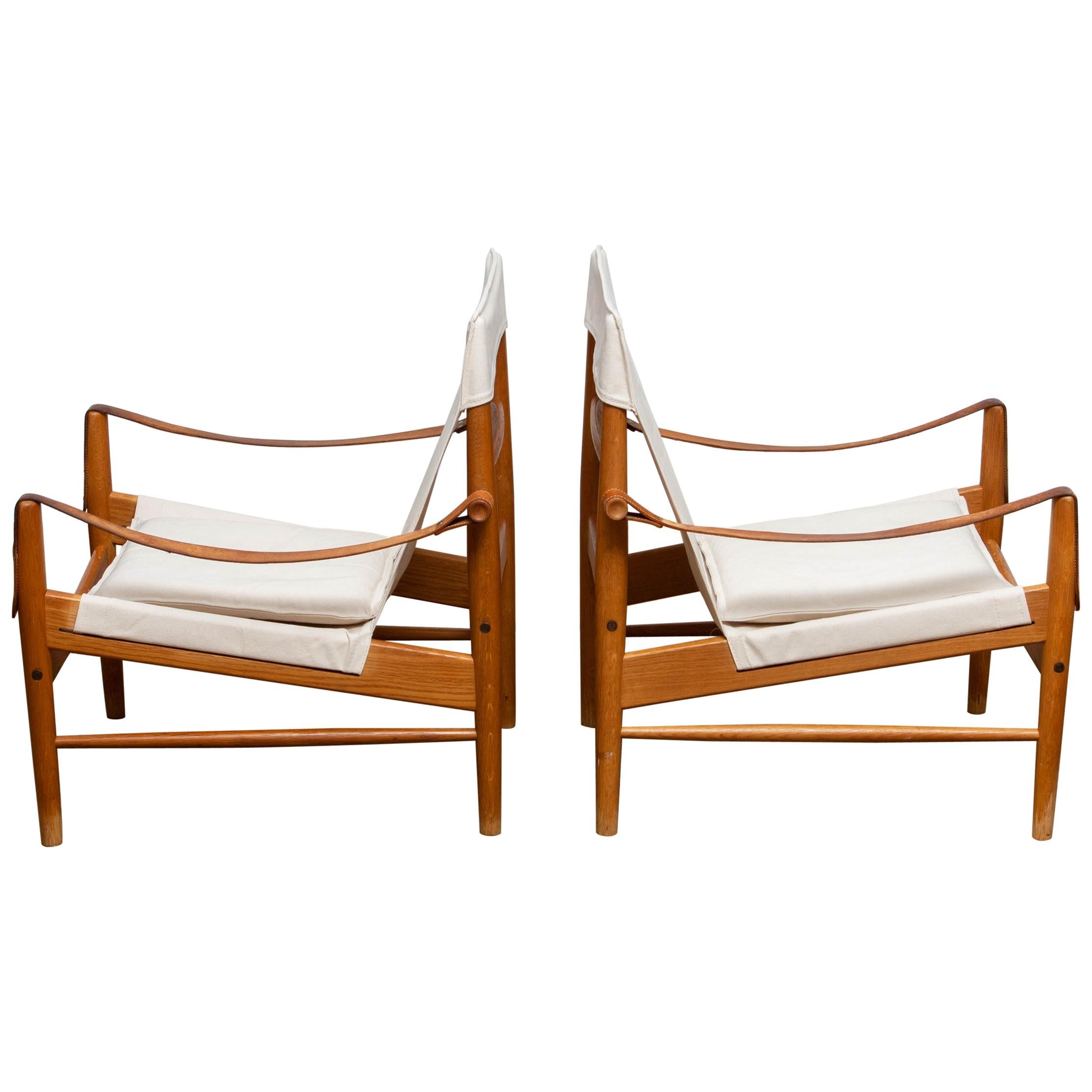 1960s, a Pair of Safari Chairs by Hans Olsen for Viska Möbler in Kinna, Sweden In Good Condition In Silvolde, Gelderland