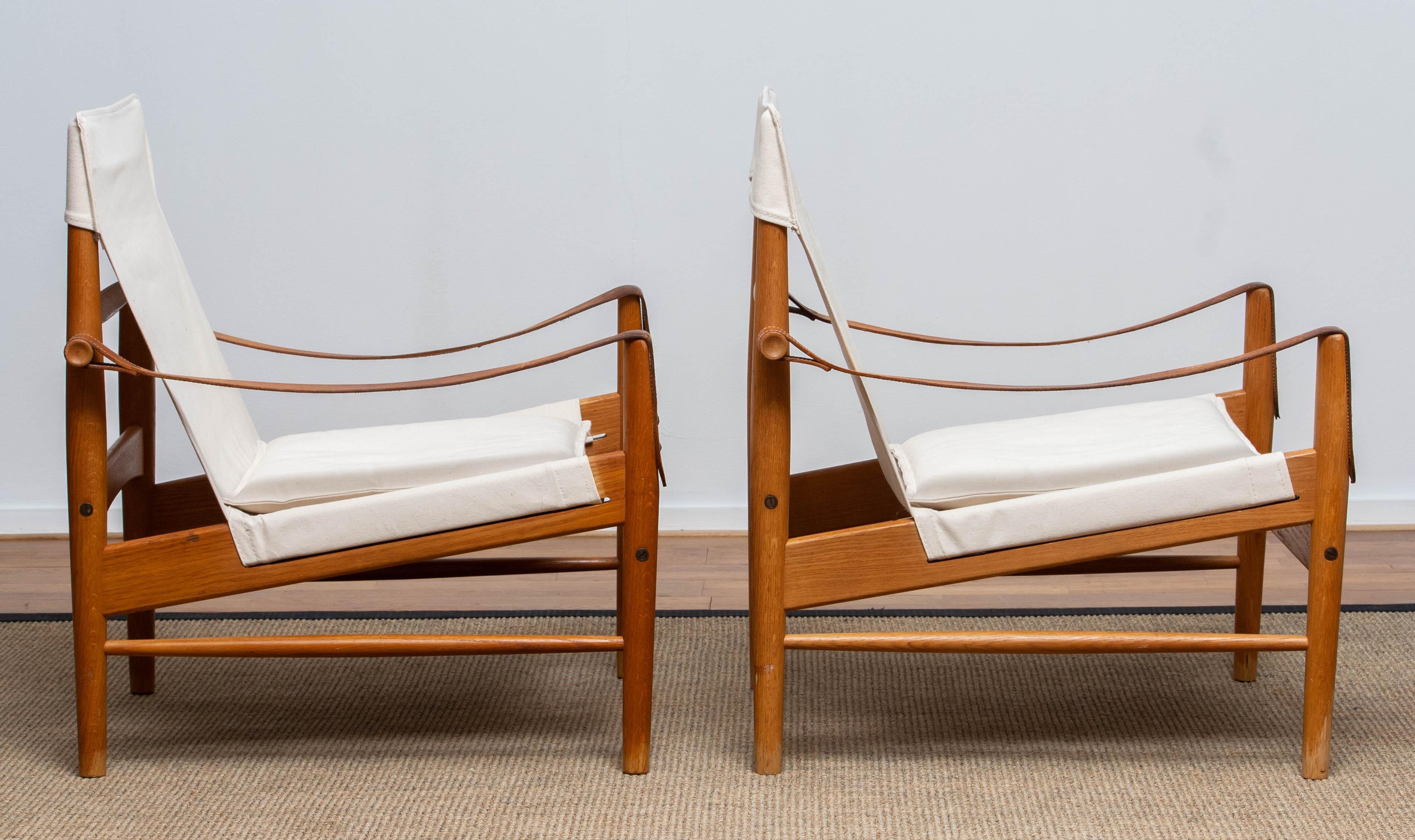 1960s, a Pair of Safari Chairs by Hans Olsen for Viska Möbler in Kinna, Sweden 1