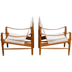 1960s, a Pair of Safari Chairs by Hans Olsen for Viska Möbler in Kinna, Sweden