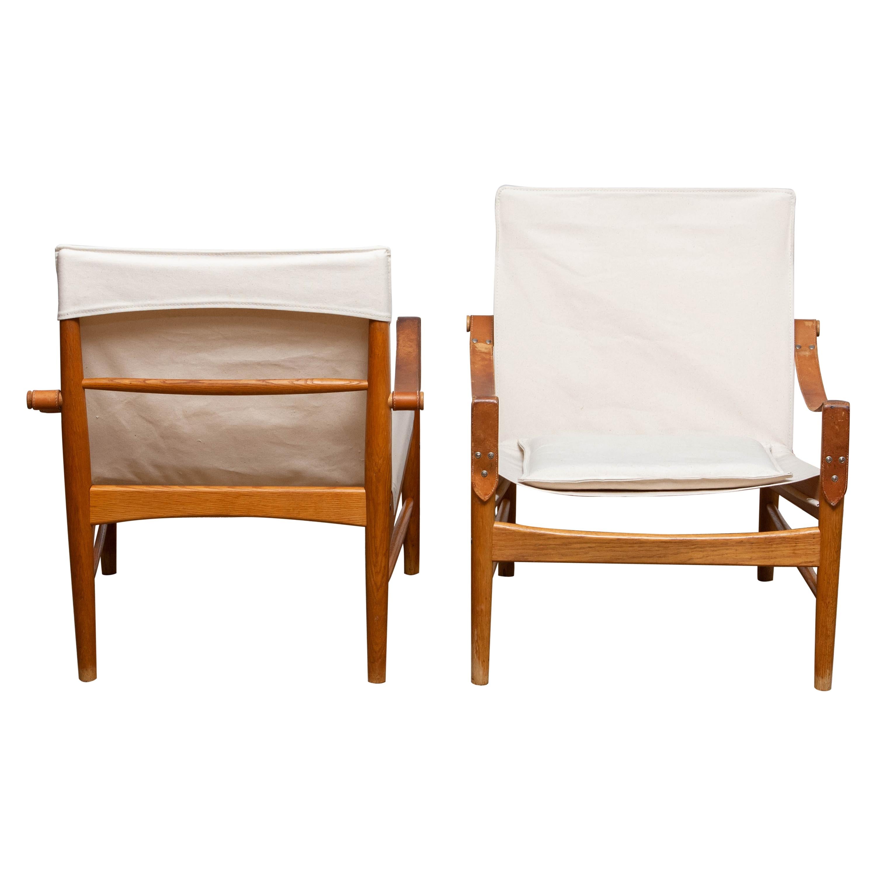 1960s, a Pair of Safari Chairs by Hans Olsen for Viska Möbler in Kinna, Sweden