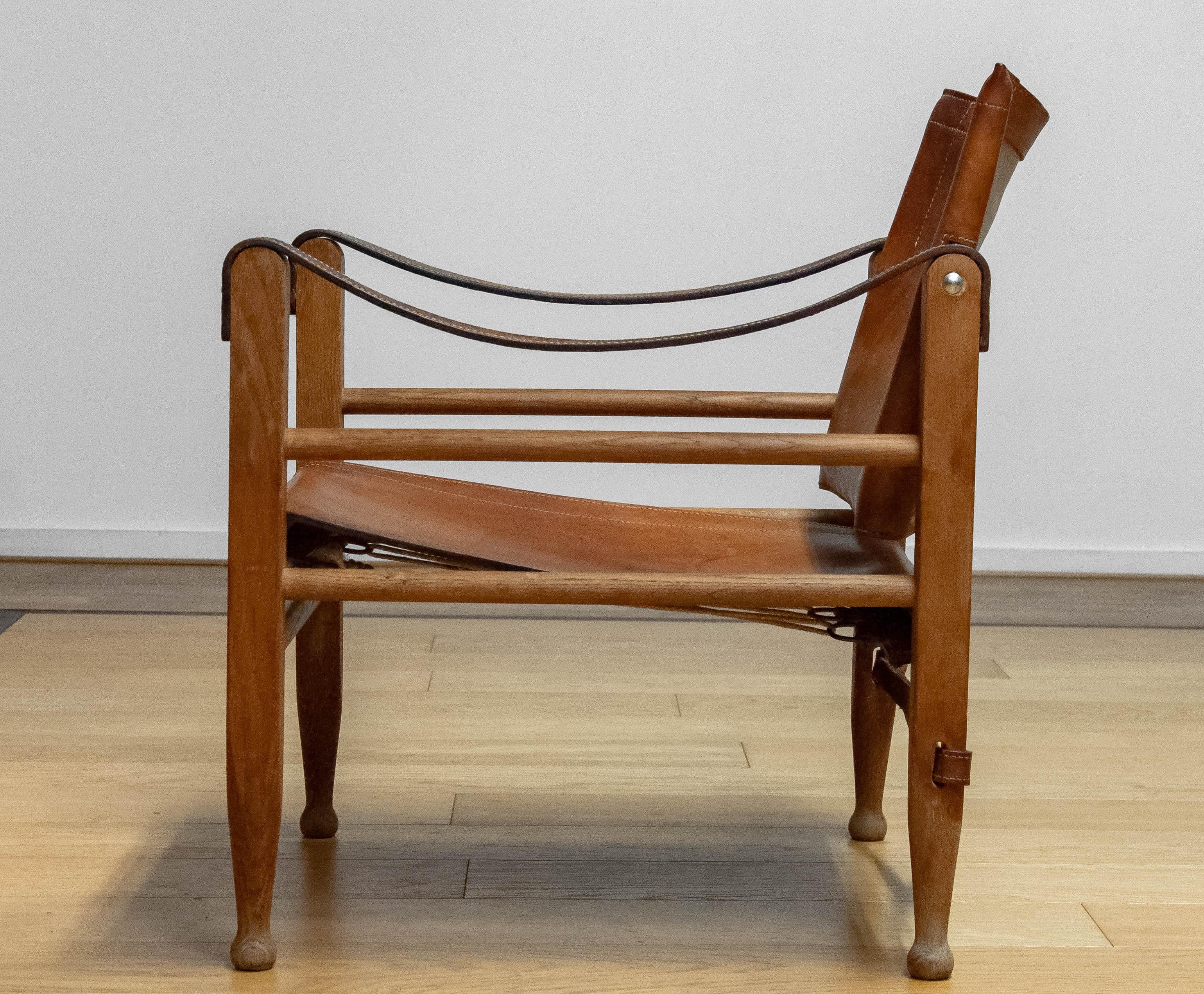 1960s Aage Bruun & Son Cognac / Tan Brown Leather Safari Chair.  5