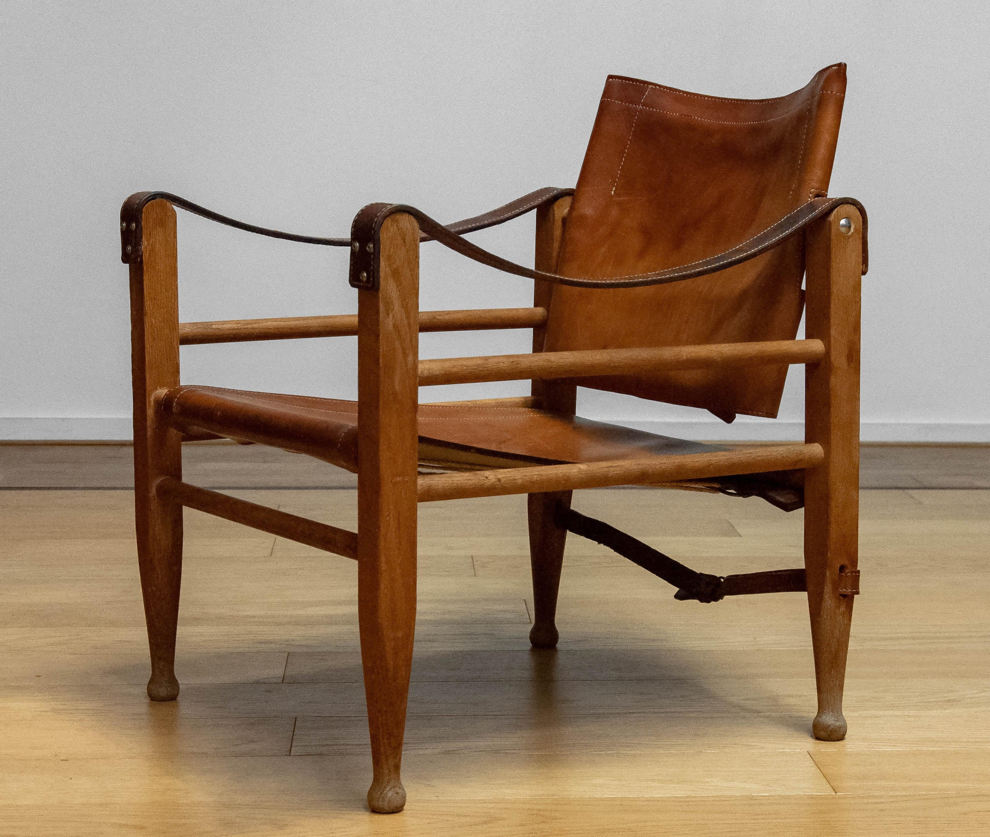1960s Aage Bruun & Son Cognac / Tan Brown Leather Safari Chair.  6