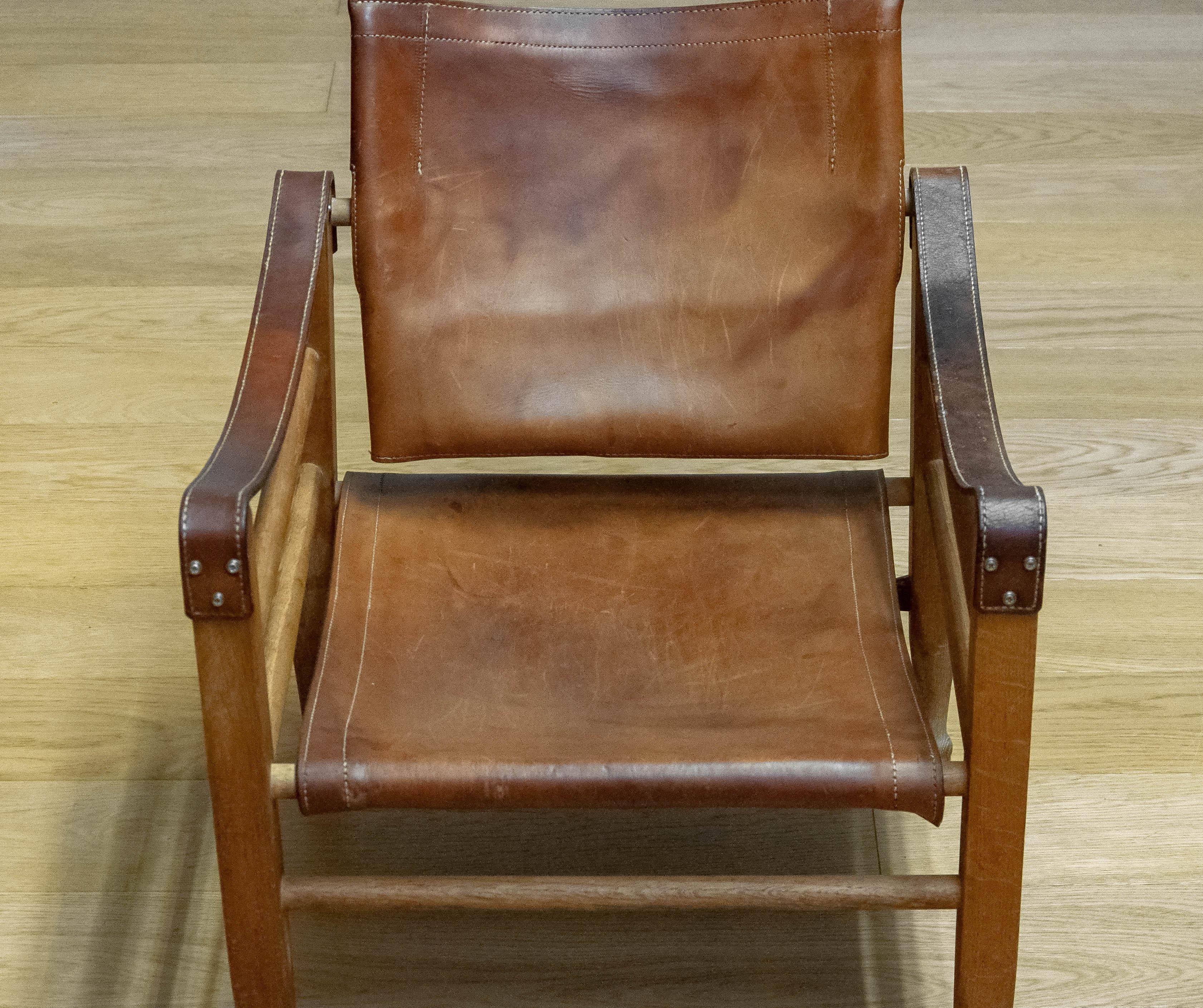 1960s Aage Bruun & Son Cognac / Tan Brown Leather Safari Chair.  7