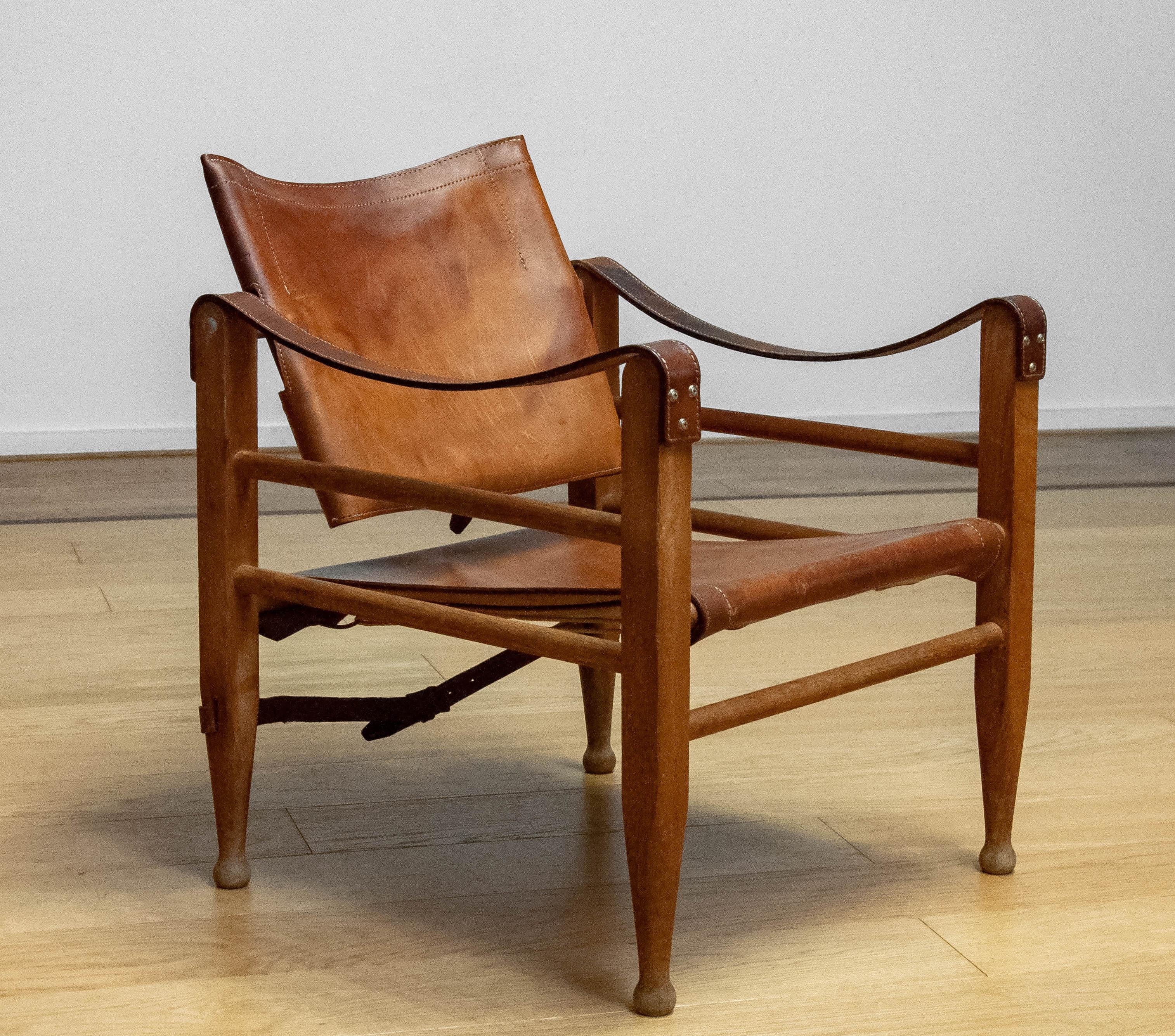 1960s Aage Bruun & Son Cognac / Tan Brown Leather Safari Chair.  9