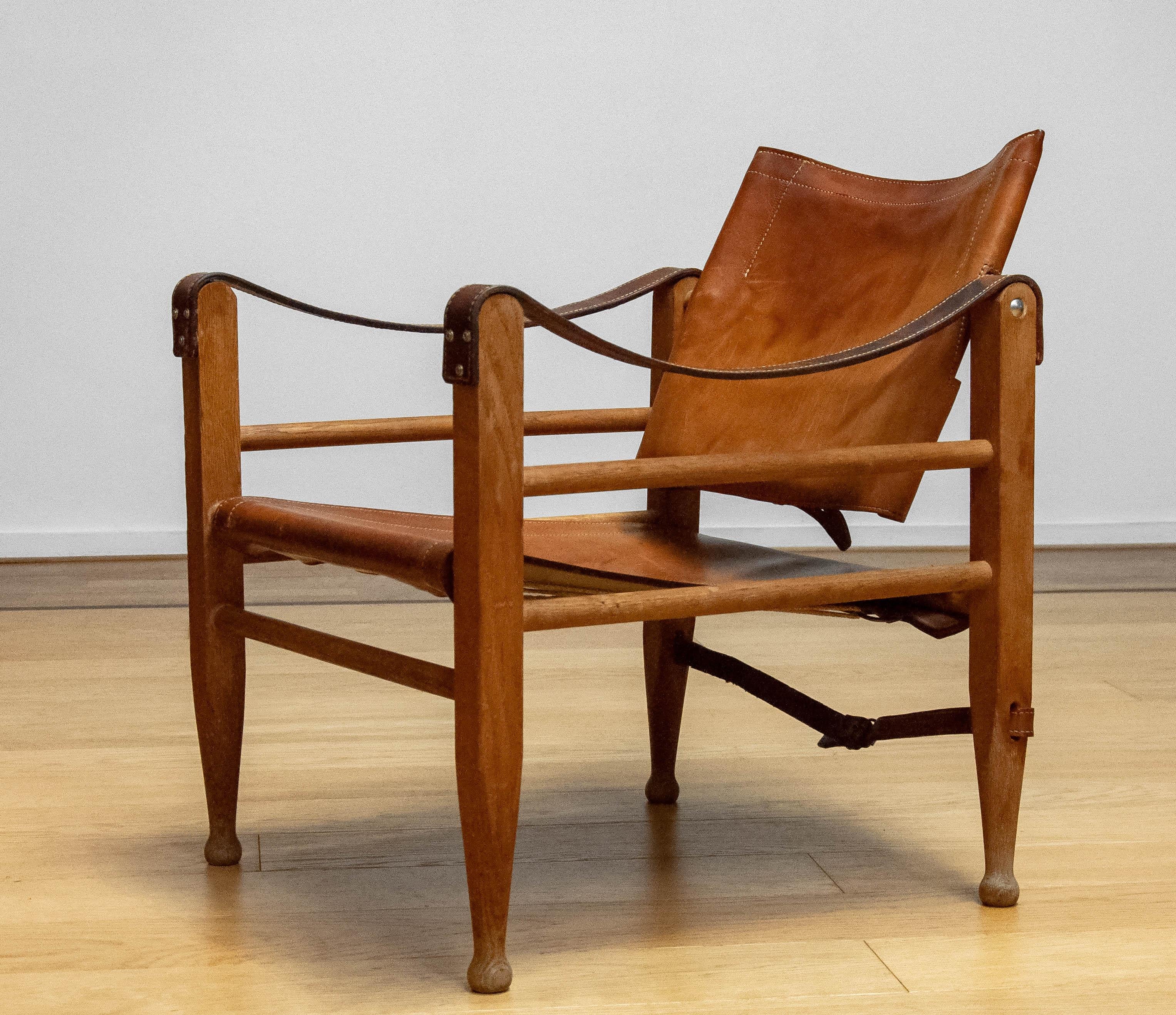 1960s Aage Bruun & Son Cognac / Tan Brown Leather Safari Chair.  10