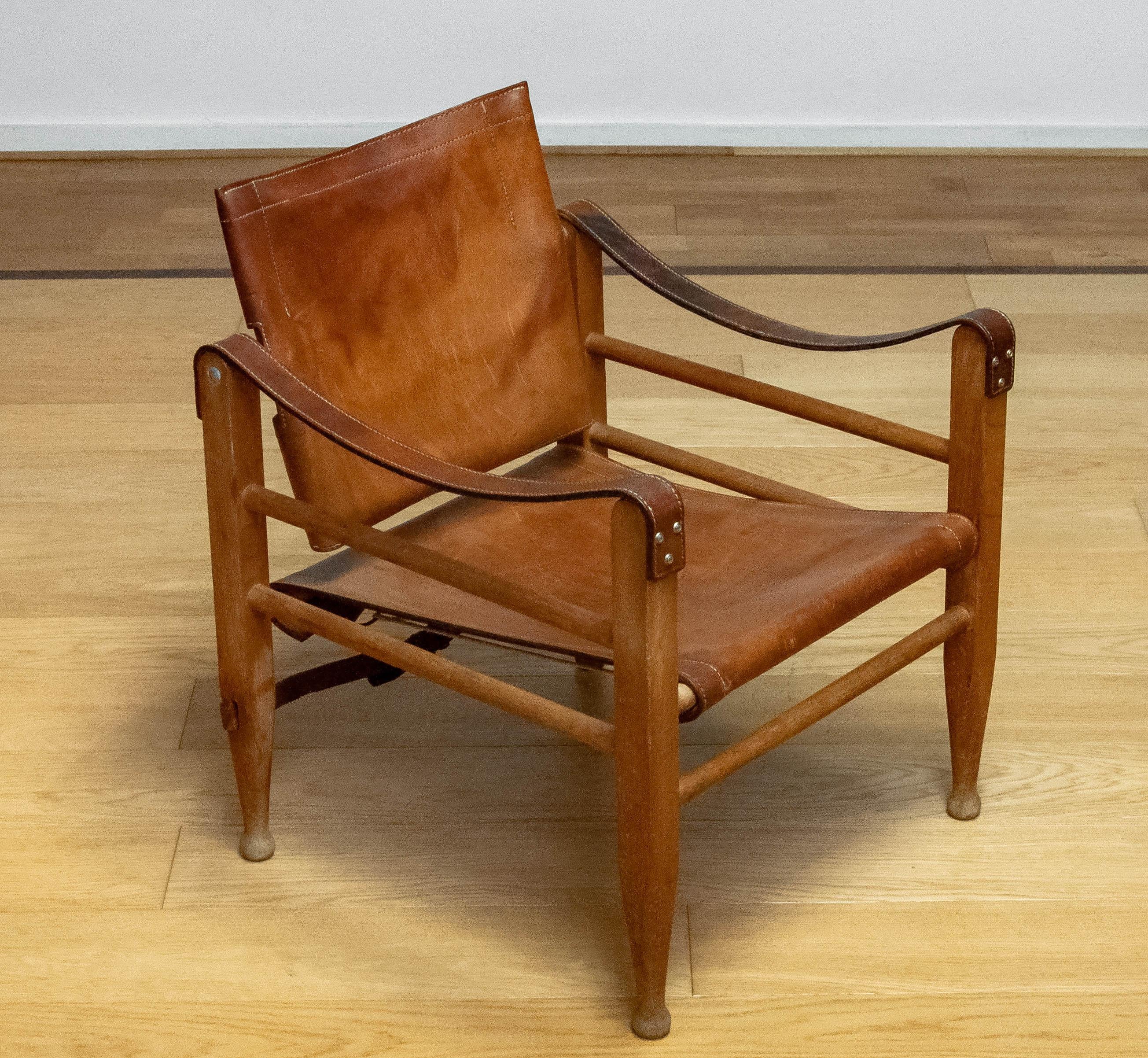 Danish 1960s Aage Bruun & Son Cognac / Tan Brown Leather Safari Chair. 