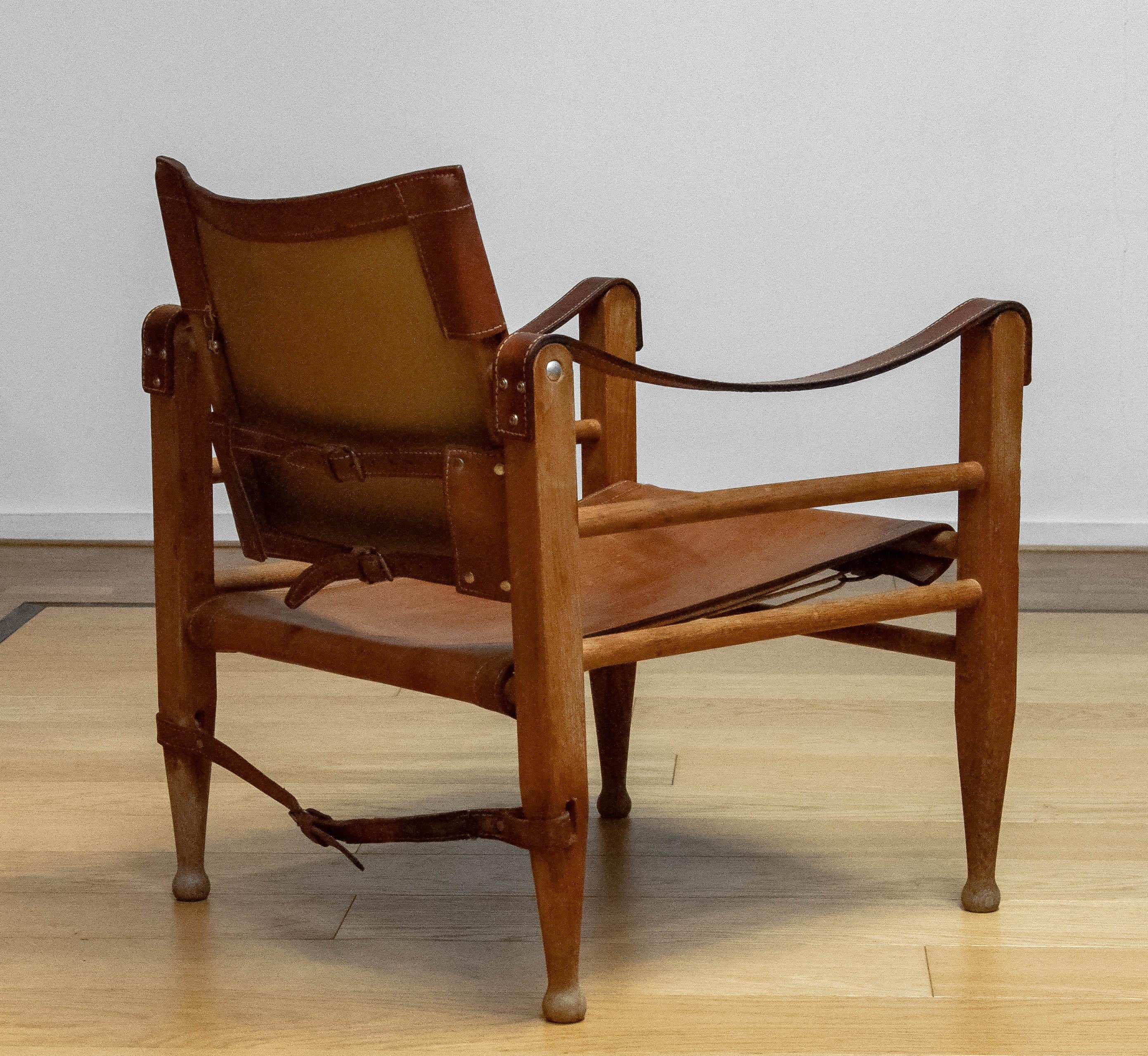 1960s Aage Bruun & Son Cognac / Tan Brown Leather Safari Chair.  1