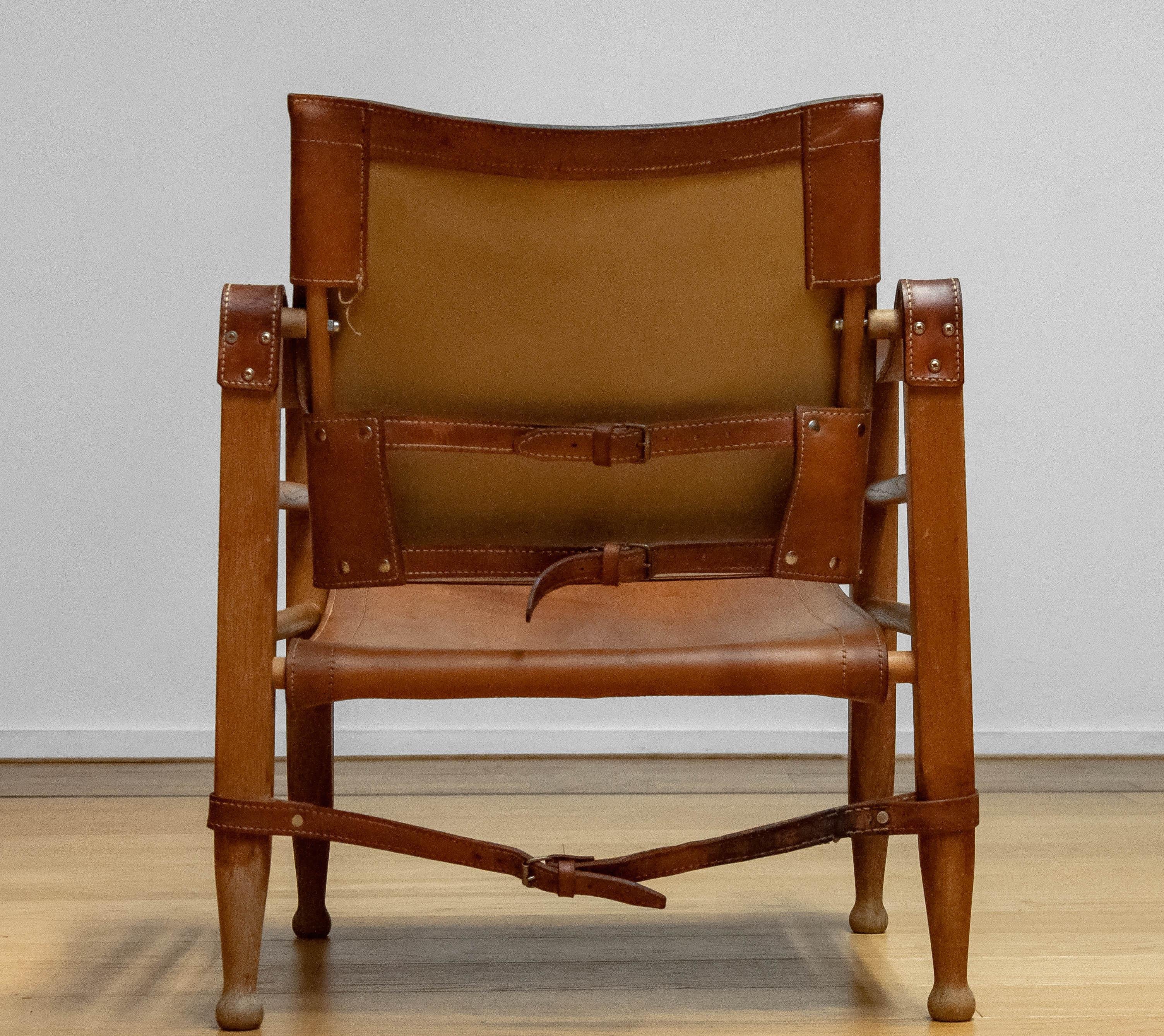 1960s Aage Bruun & Son Cognac / Tan Brown Leather Safari Chair.  2