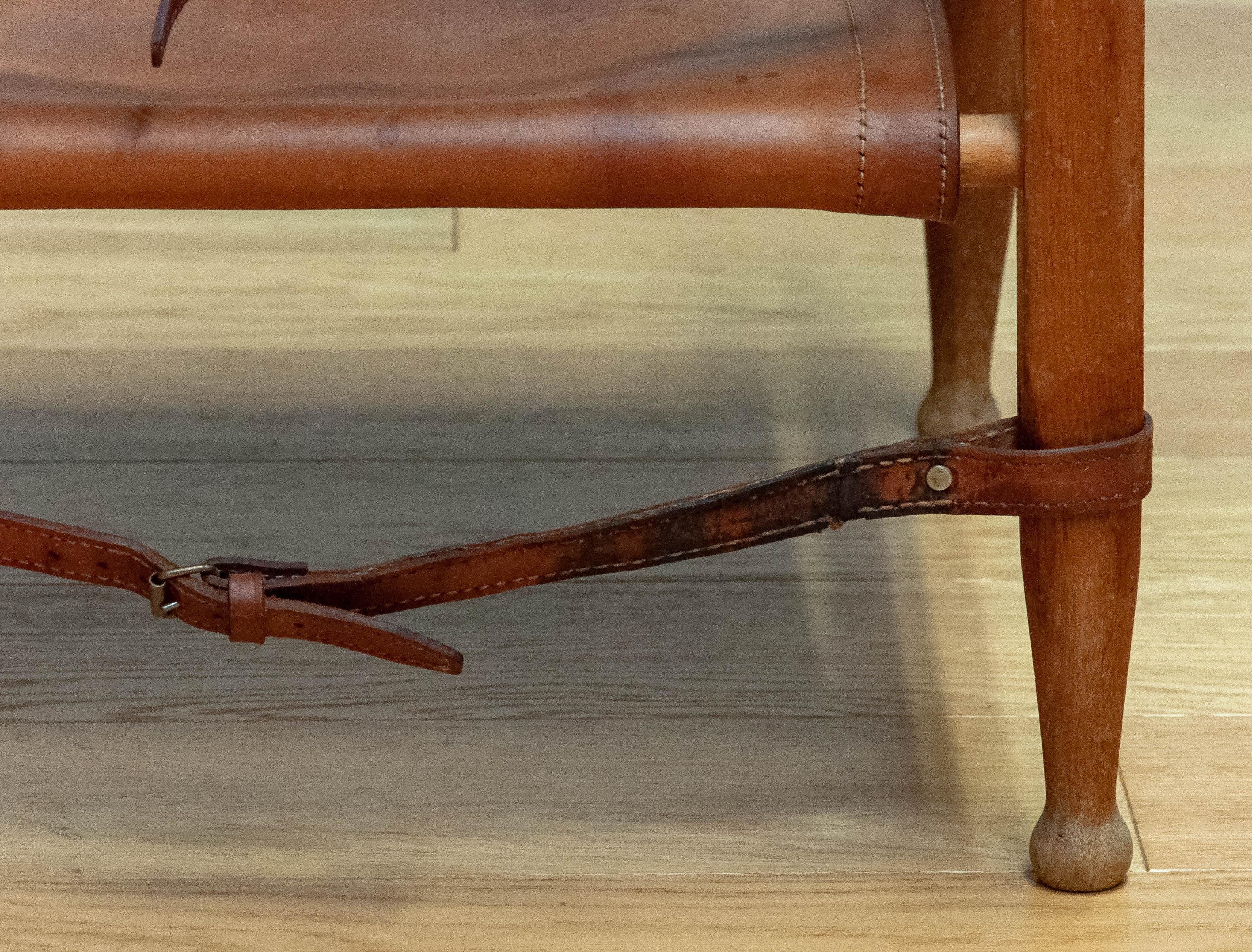 1960s Aage Bruun & Son Cognac / Tan Brown Leather Safari Chair.  3
