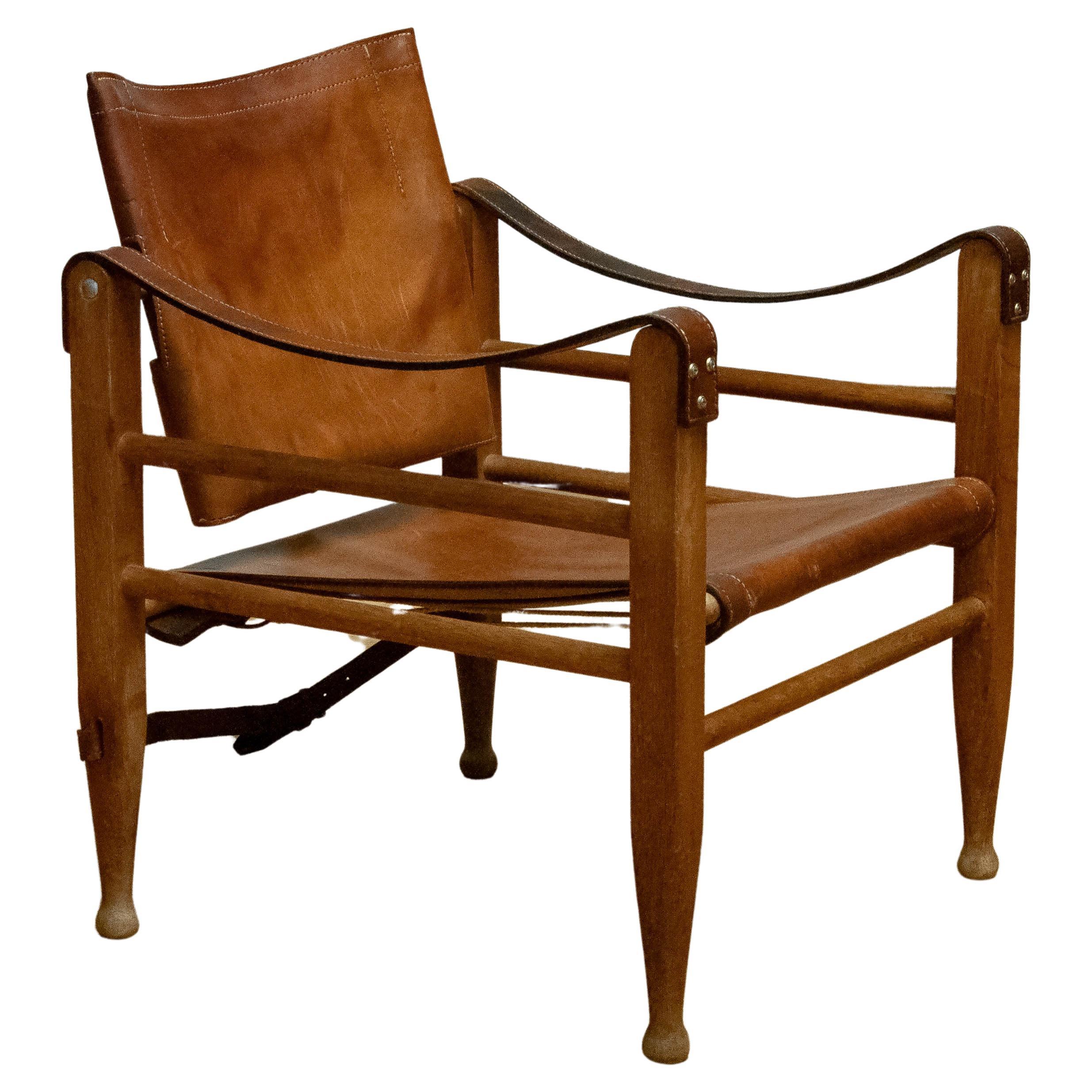 1960s Aage Bruun & Son Cognac / Tan Brown Leather Safari Chair. 