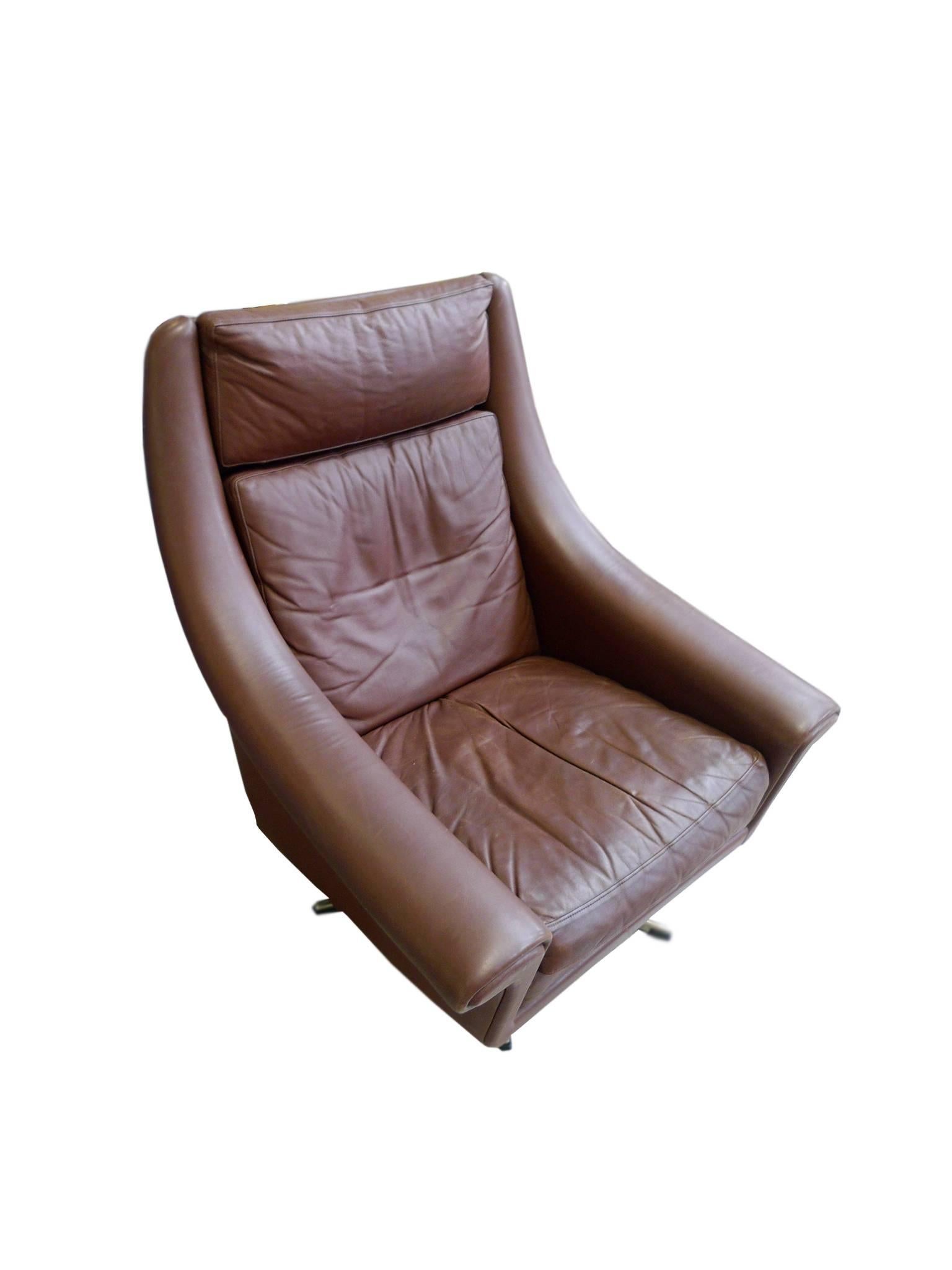 Danish 1960s Aage Christensen Model Ambassador Leather Lounge Chair