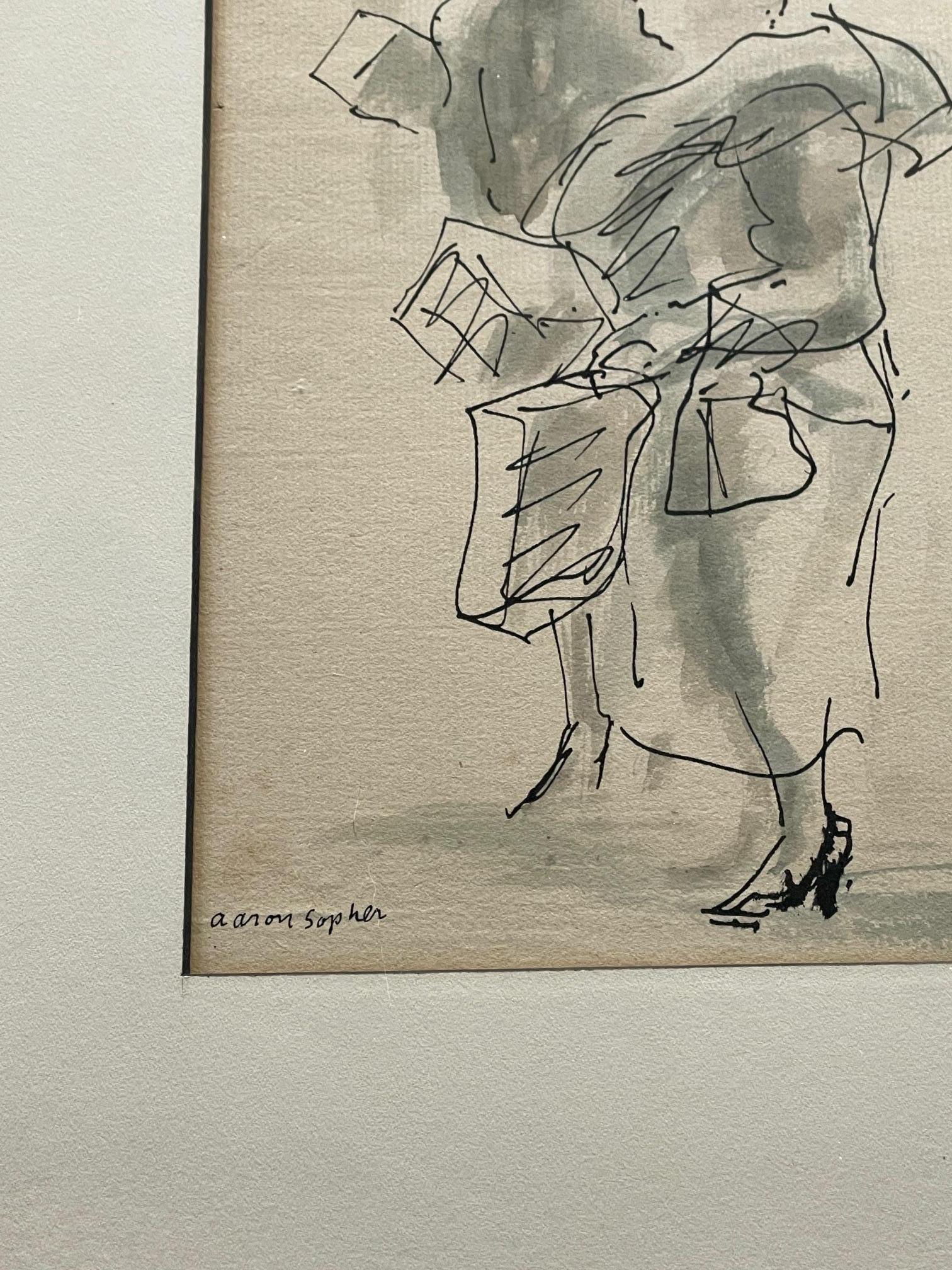 American 1930s Aaron Sopher New Yorker Original Art Ladies Shopping Ink Wash Watercolor For Sale
