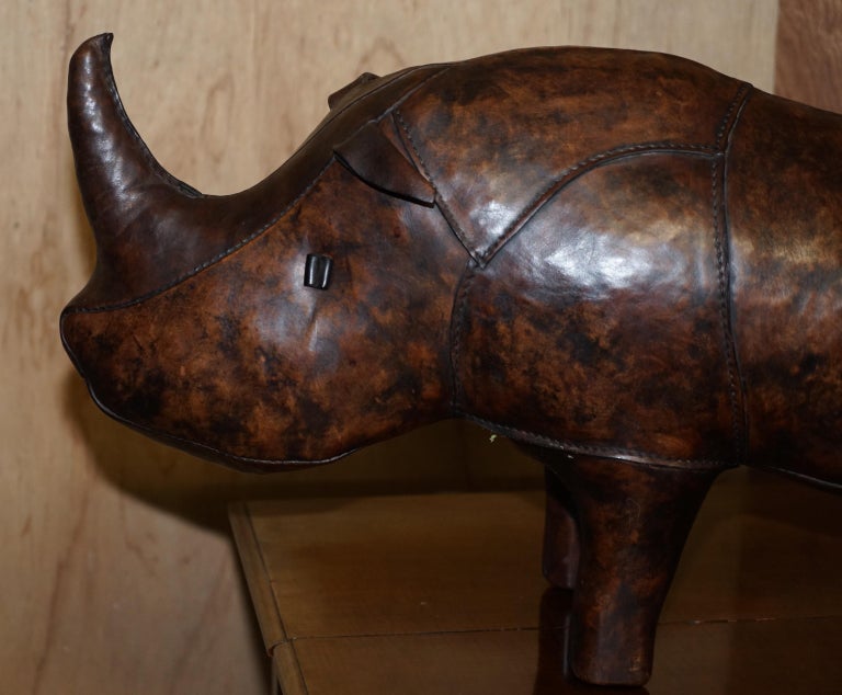 1960's Abercrombie & Fitch Dimitri Omersa Rhinoceros Brown Leather Footstool For Sale 4