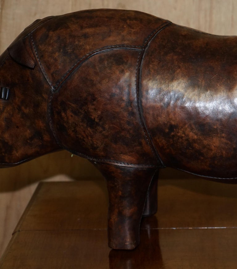 1960's Abercrombie & Fitch Dimitri Omersa Rhinoceros Brown Leather Footstool For Sale 5