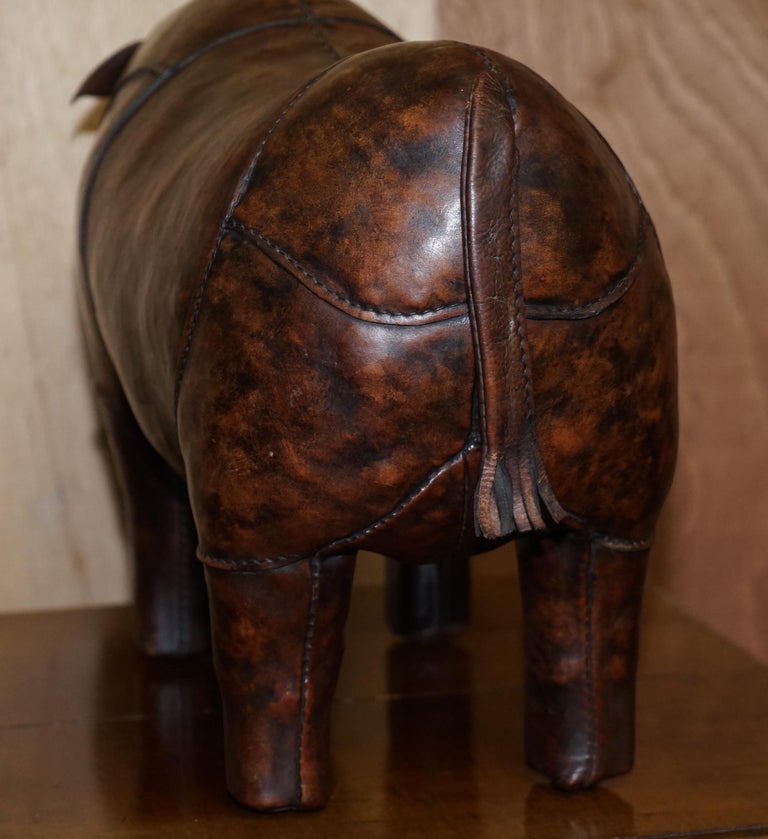 1960's Abercrombie & Fitch Dimitri Omersa Rhinoceros Brown Leather Footstool For Sale 7