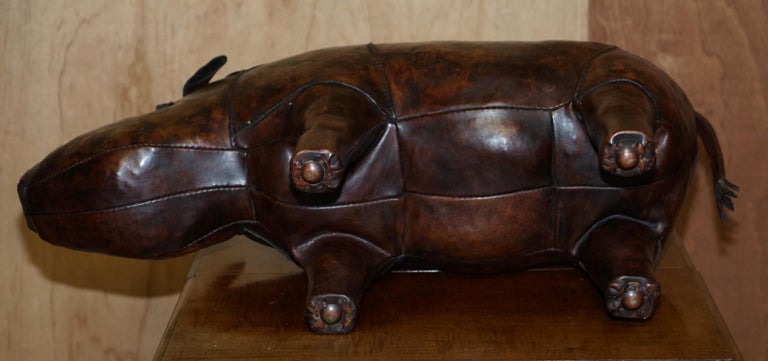 1960's Abercrombie & Fitch Dimitri Omersa Rhinoceros Brown Leather Footstool For Sale 8