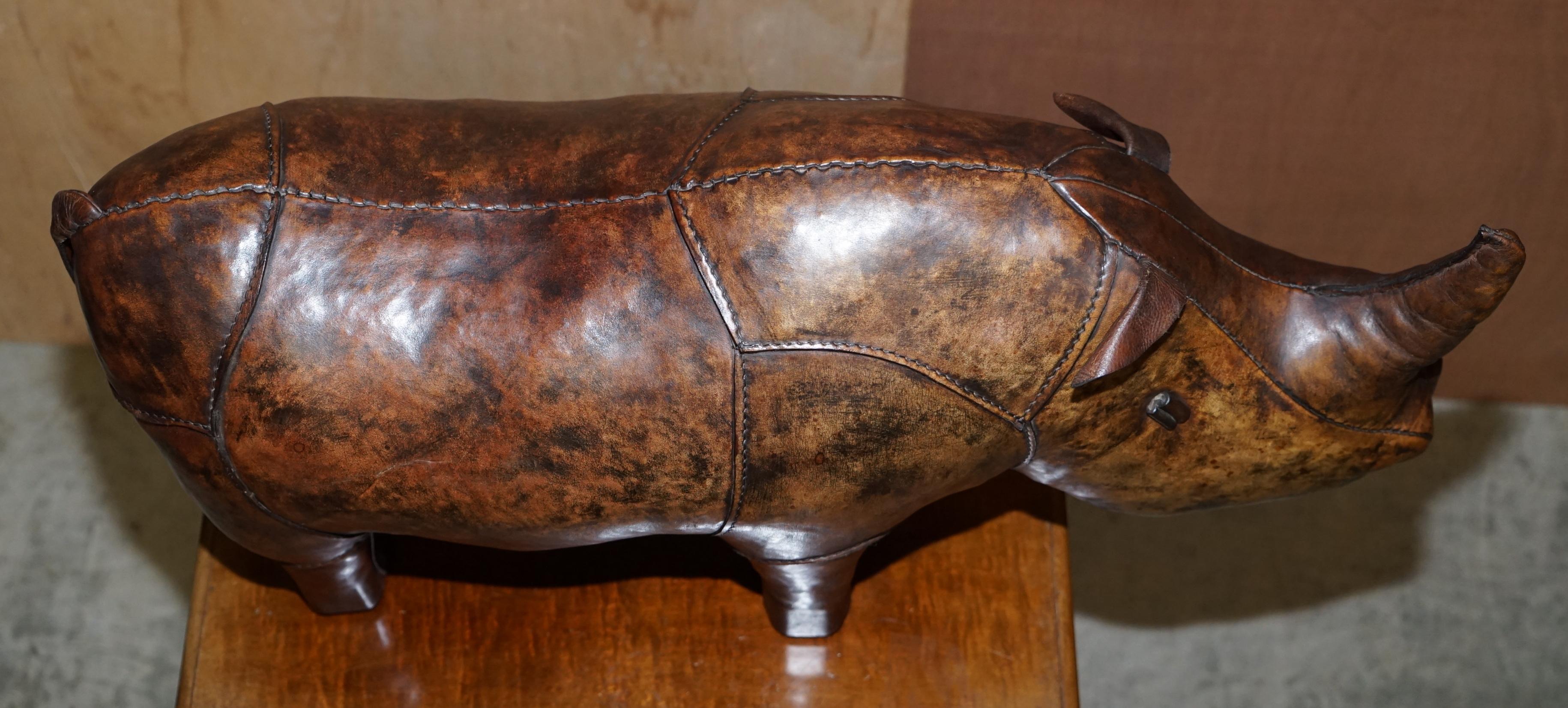 European 1960's Abercrombie & Fitch Dimitri Omersa Rhinoceros Brown Leather Footstool