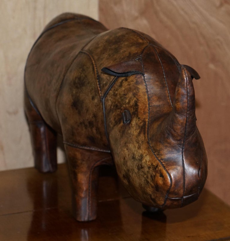 1960's Abercrombie & Fitch Dimitri Omersa Rhinoceros Brown Leather Footstool For Sale 1