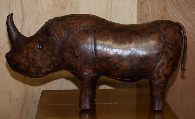 1960's Abercrombie & Fitch Dimitri Omersa Rhinoceros Brown Leather Footstool For Sale 3