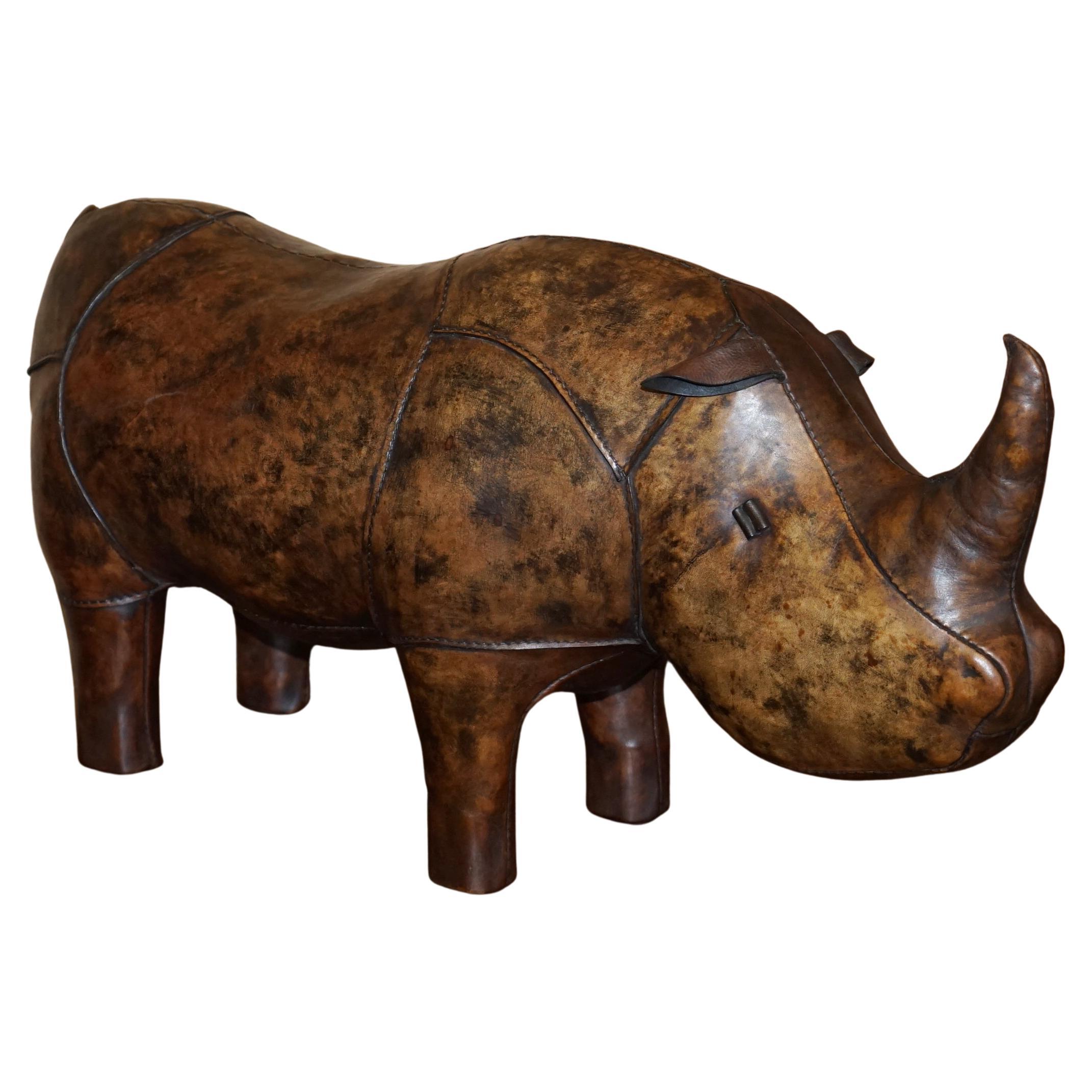 1960's Abercrombie & Fitch Dimitri Omersa Rhinoceros Brown Leather Footstool