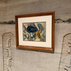1960s Abstract Art Eggplant Still Life Oil Painting signed