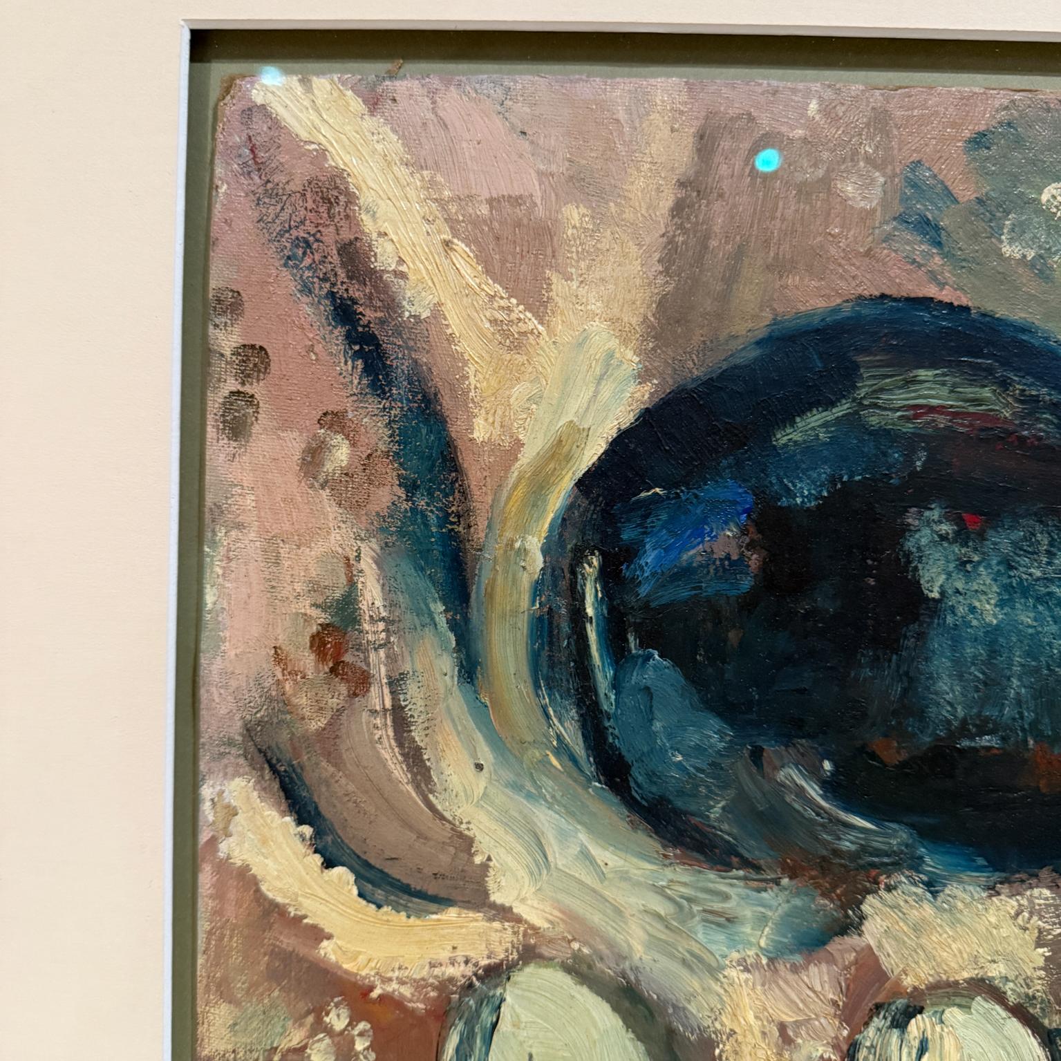 Abstrakte Kunst Aubergine Stillleben, Ölgemälde, signiert, 1960er Jahre (Leinwand) im Angebot