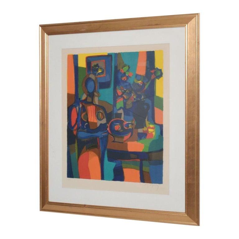 1960 Arte abstracto francés Naturaleza muerta Litografía en color Marcel Mouly en venta 3