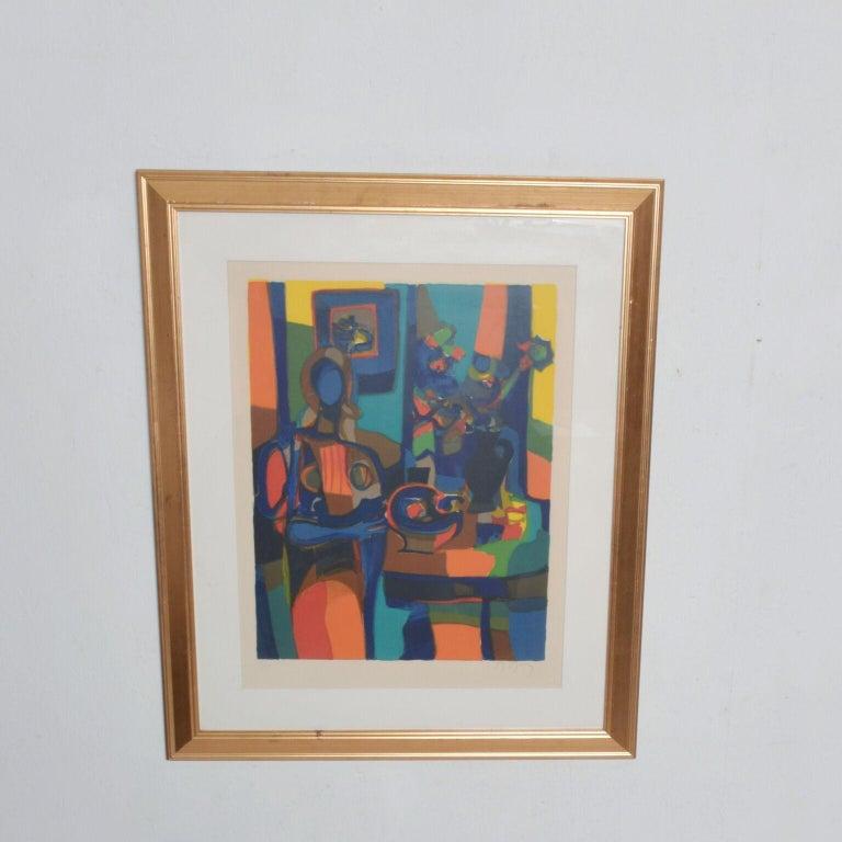 1960s Abstract French Art Still Life Color Lithograph Marcel Mouly In Good Condition For Sale In Chula Vista, CA