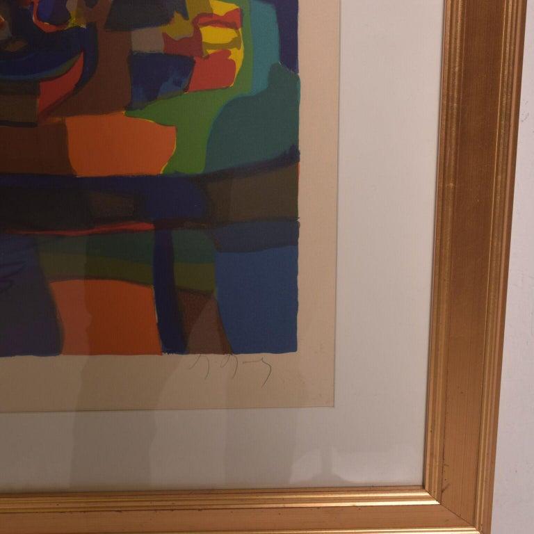 1960 Arte abstracto francés Naturaleza muerta Litografía en color Marcel Mouly en venta 1