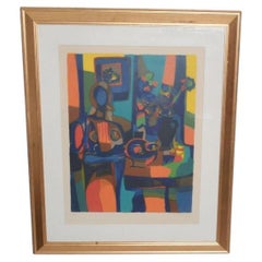 1960s Abstract French Art Still Life Color Lithograph Marcel Mouly