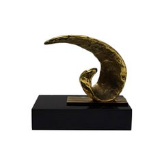 1960s Abstract Brutalist Bronze Twist Sculpture on Polished Slate Base