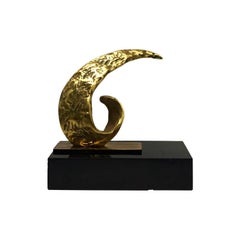 1960s Abstract Brutalist Bronze Twist Sculpture on Polished Slate Base