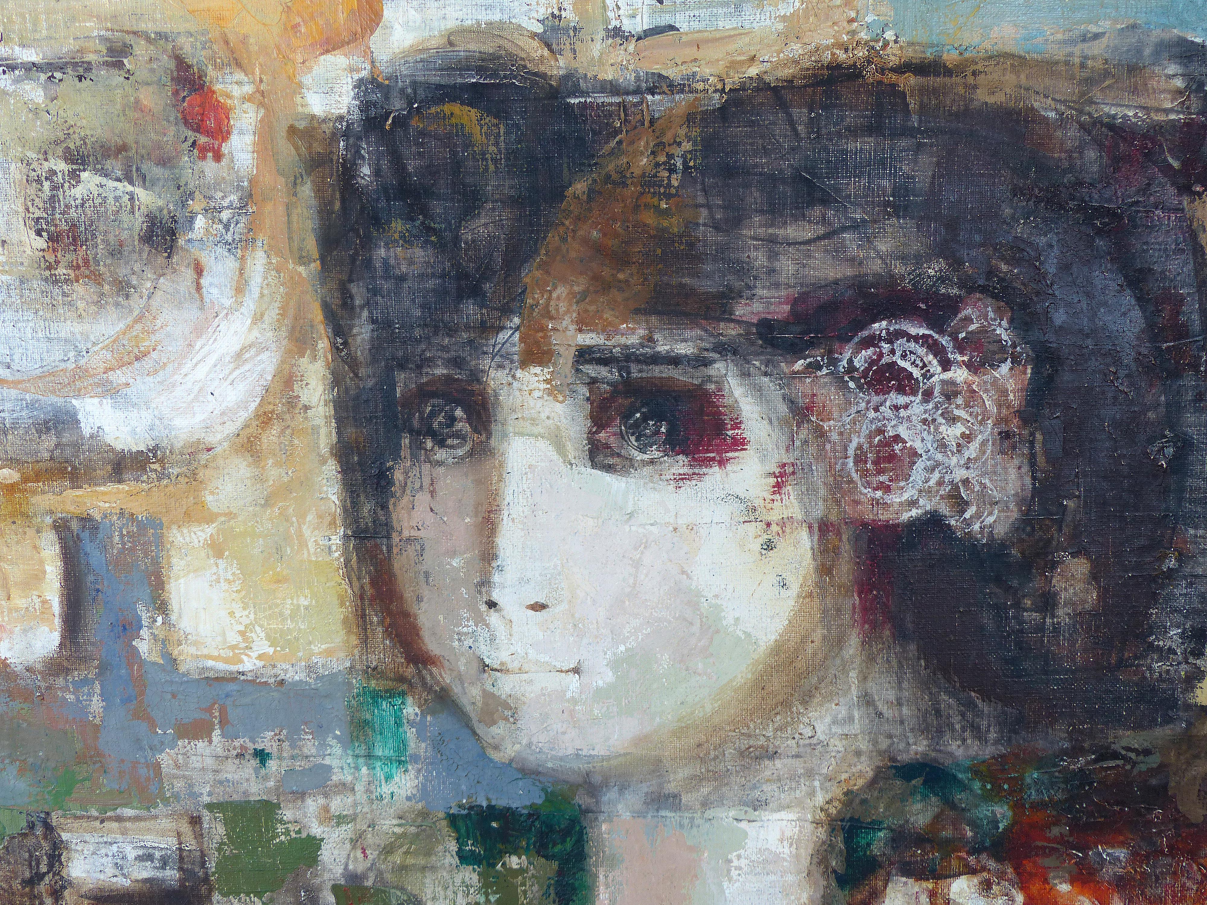 Jordi Pla Domenech Abstract Painting, Listed Spanish Artist 

Offered for sale is a 1960s abstract painting of a girl with flowers by a listed Spanish artist Jordi Pla Domenech (Barcelona, Spain 2017-1992). This is a lovely poetic composition oil on