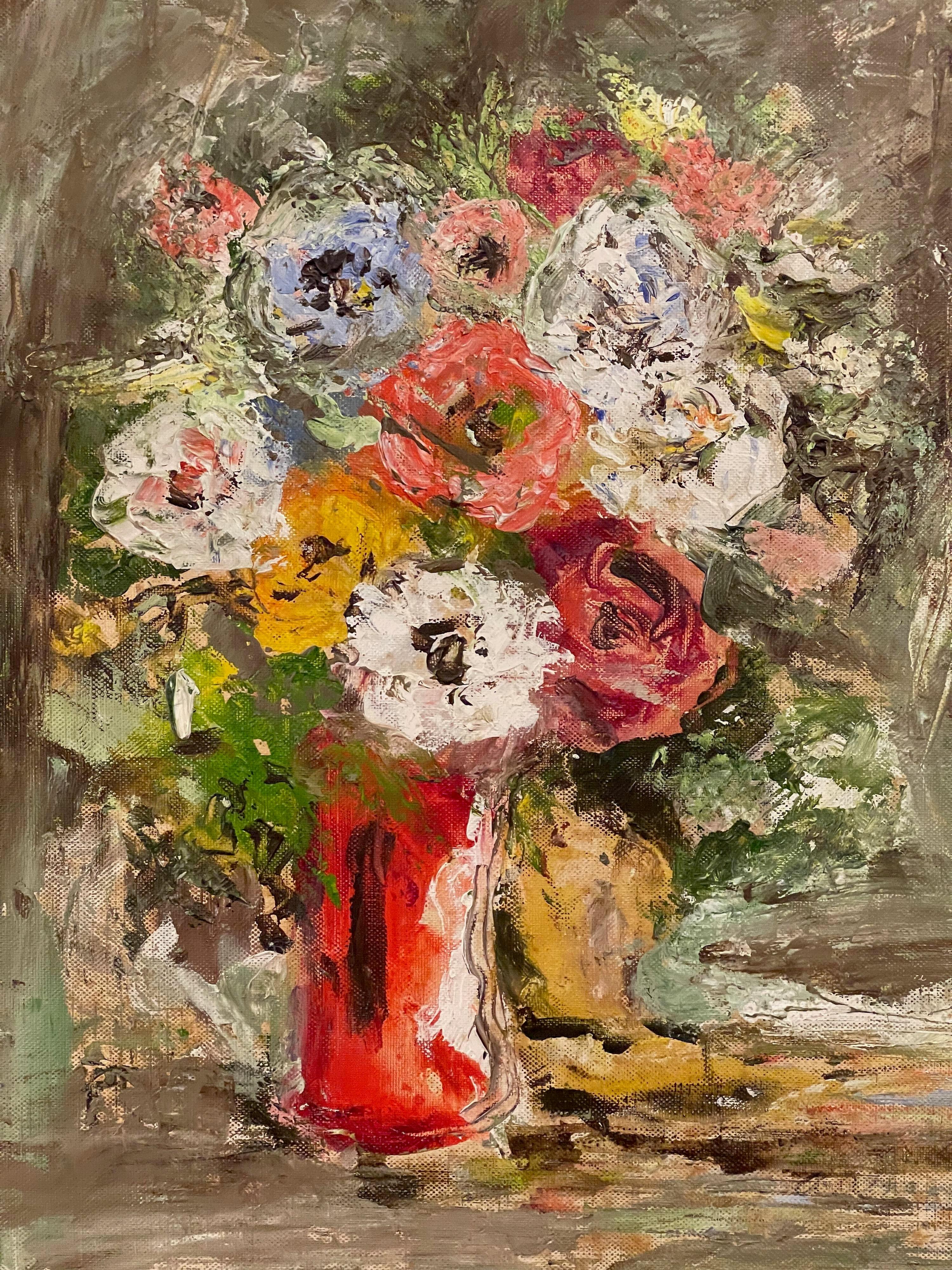 1960s Abstract Floral Still Life Painting, Framed In Good Condition For Sale In Charlottesville, VA