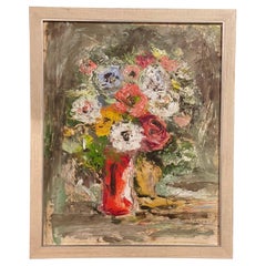 1960s Abstract Floral Still Life Painting, Framed
