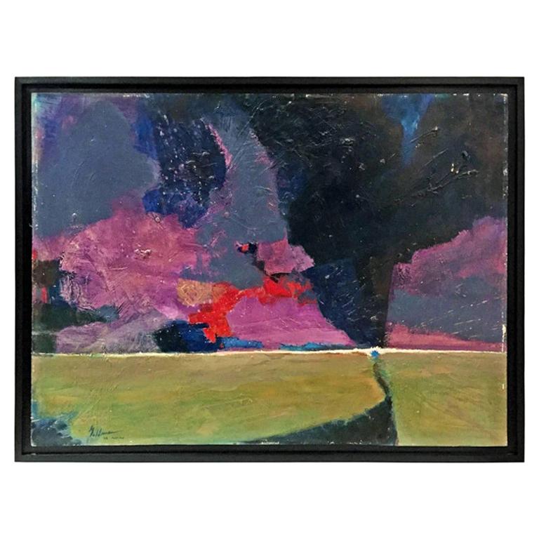 1960s Abstract Landscape in Green and Purple For Sale