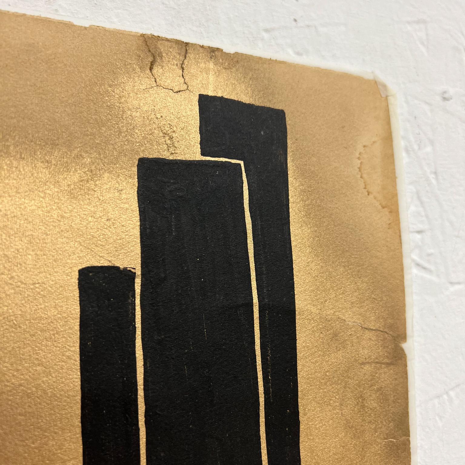 1960s Abstract Modernism Art Mexico Artist M. Goeritz Gold Gilt Paper Black Ink For Sale 4