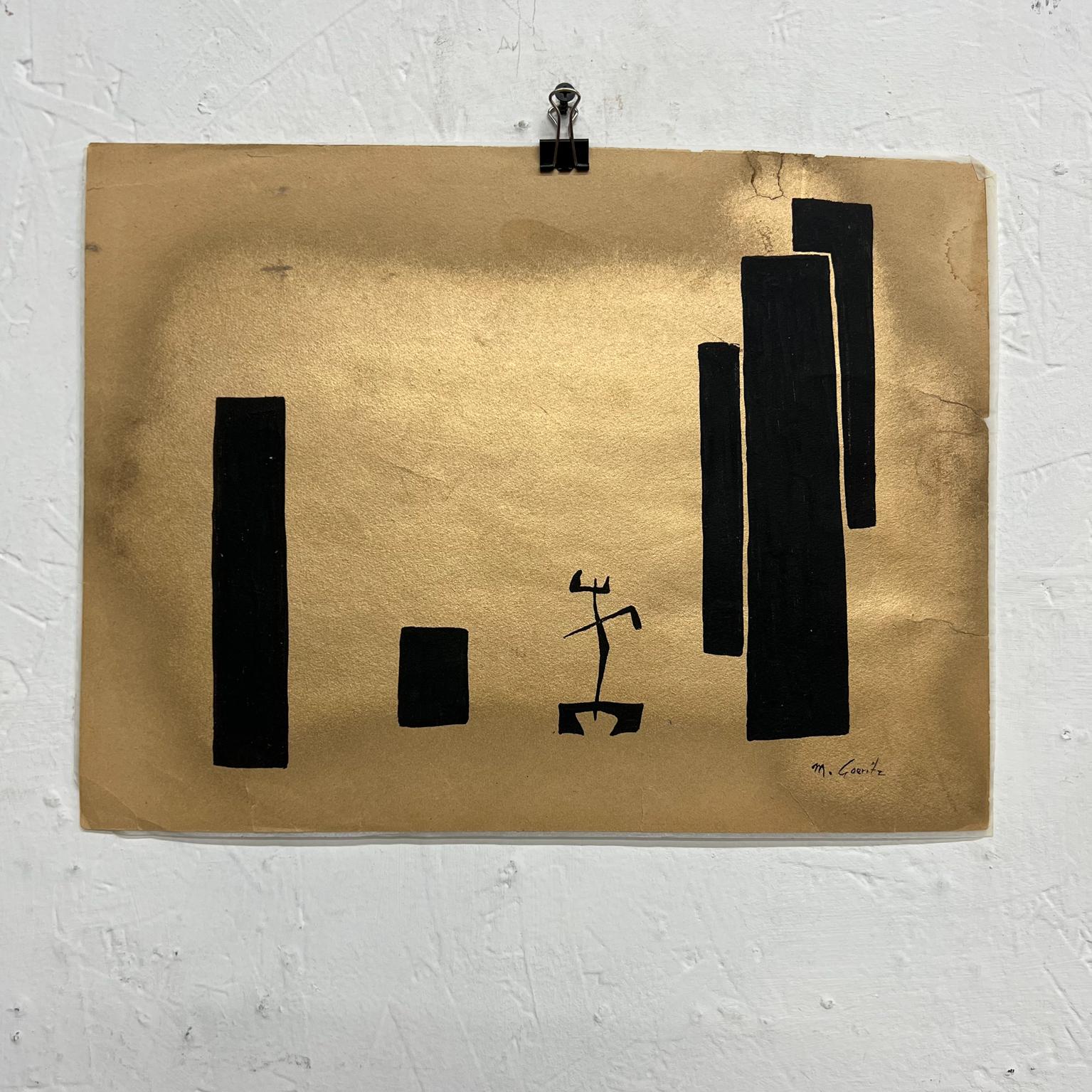 Abstract Modernism Art Mexico artist M. Goeritz gold gilt paper black ink 1960s 
Signed, no COA present
Measures: 14 x 10.75
Preowned original unrestored vintage condition
See all images provided.