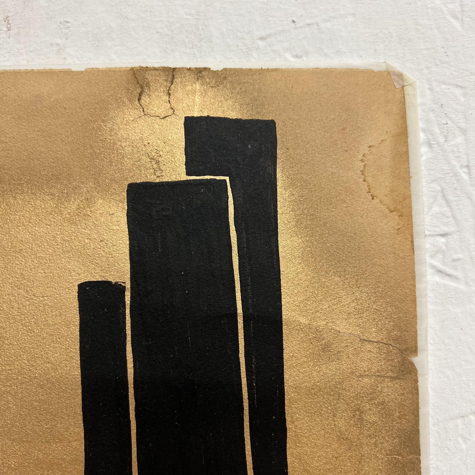 1960s Abstract Modernism Art Mexico Artist M. Goeritz Gold Gilt Paper Black Ink In Good Condition For Sale In Chula Vista, CA