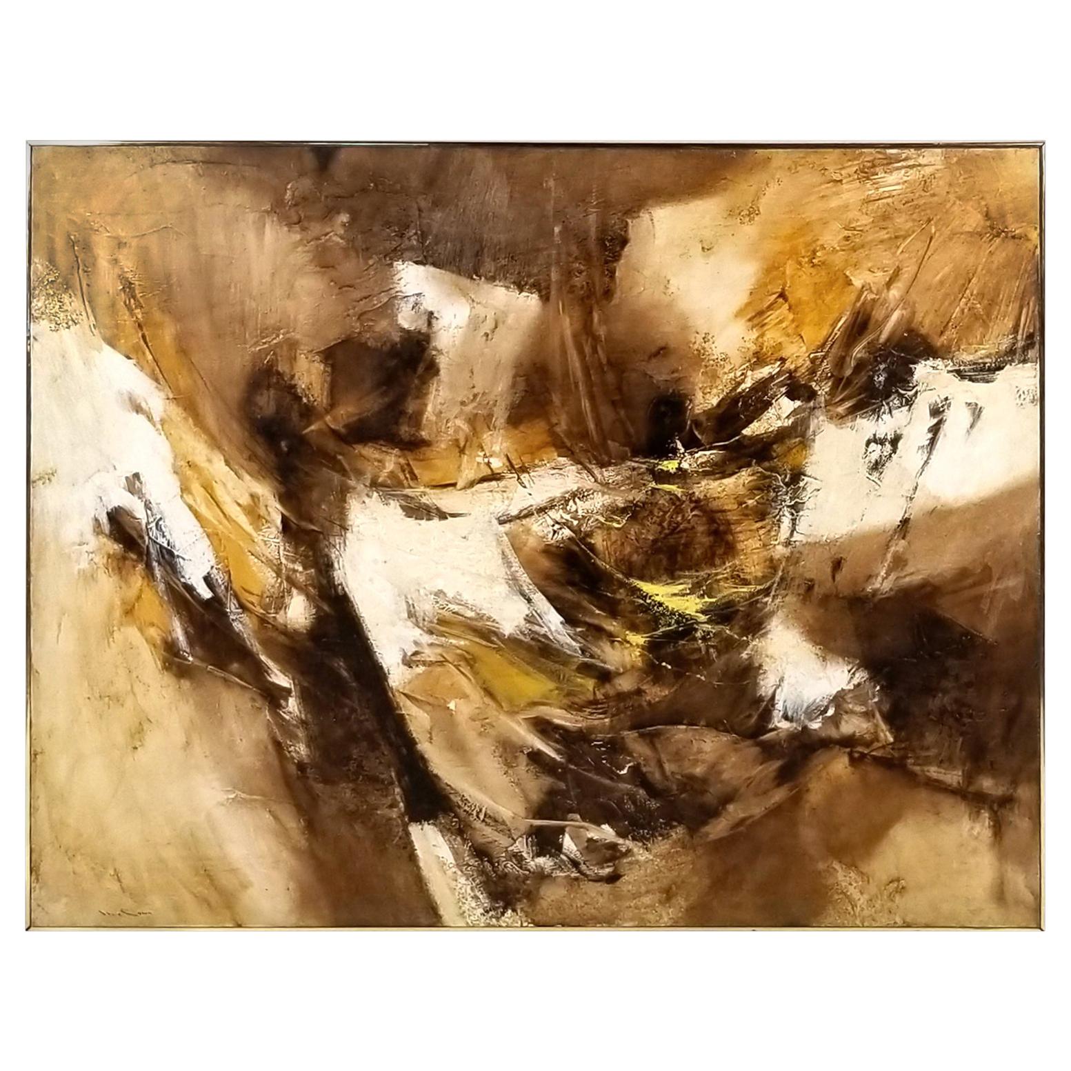 1960s Abstract Oil and Encaustic Painting on Board by TX Modernist Walter McCown For Sale