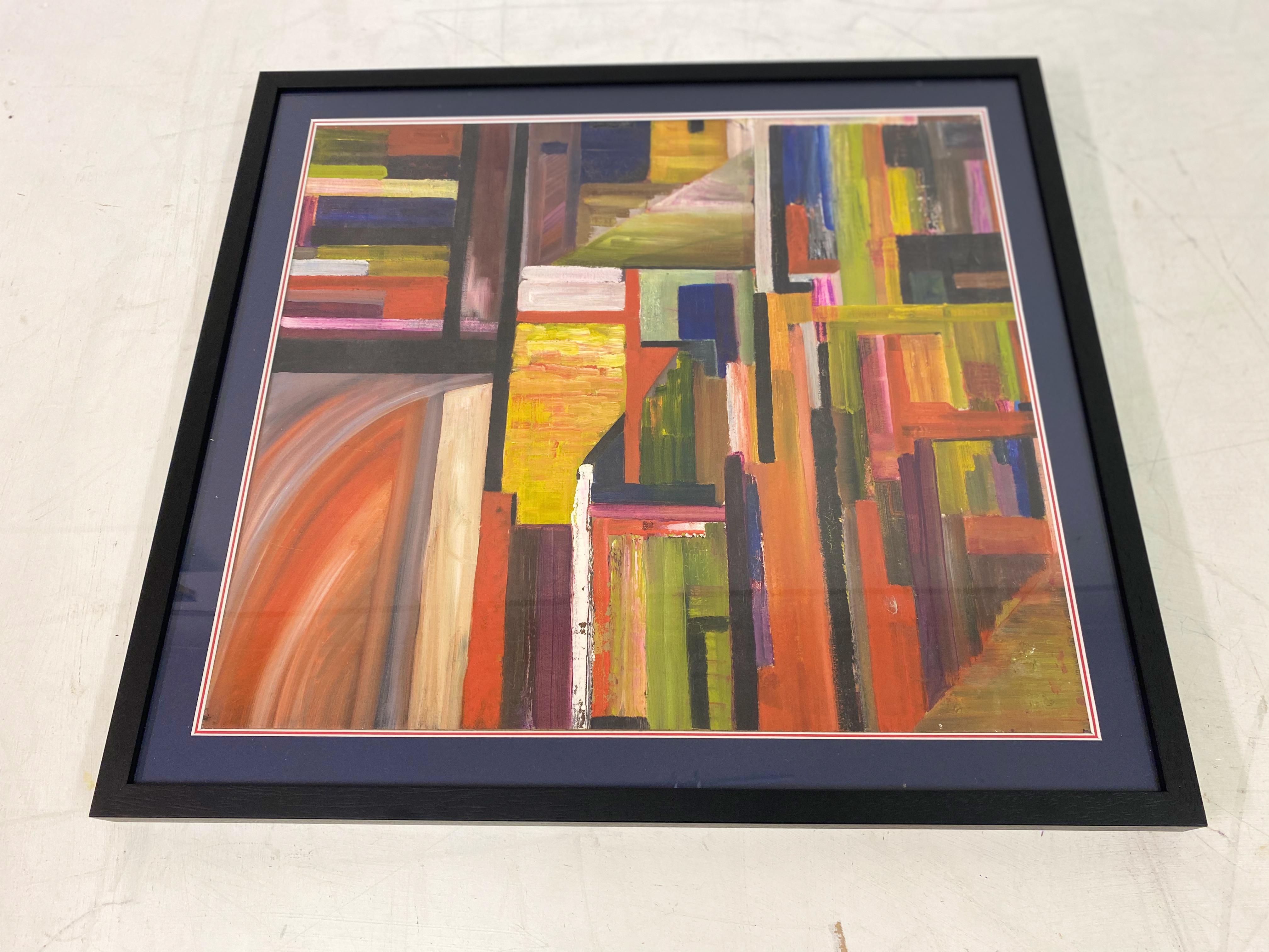 Abstract painting

Multicoloured

Black frame

1960s British.