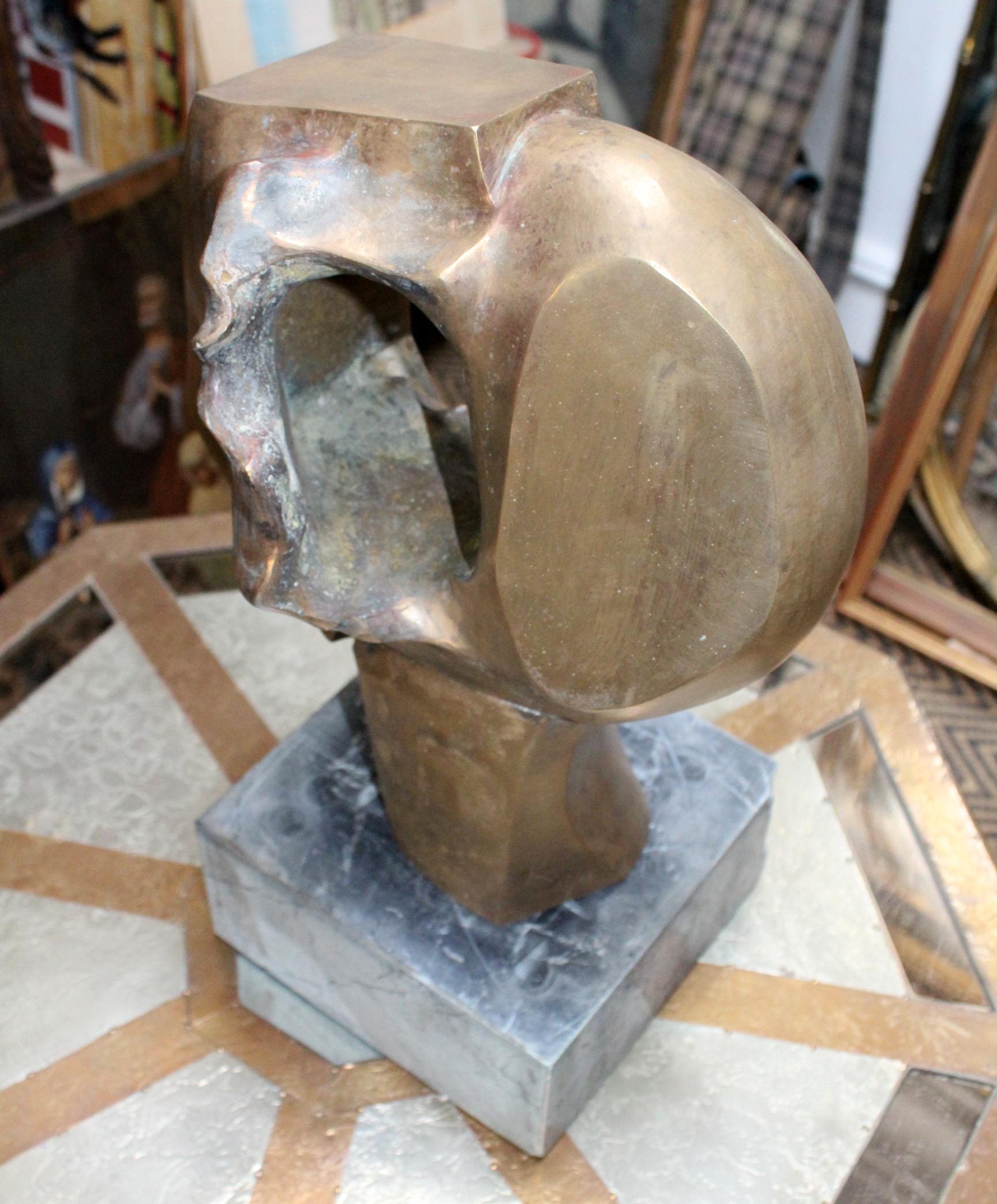 Spanish 1960s Abstract Solid Bronze Sculpture Signed 