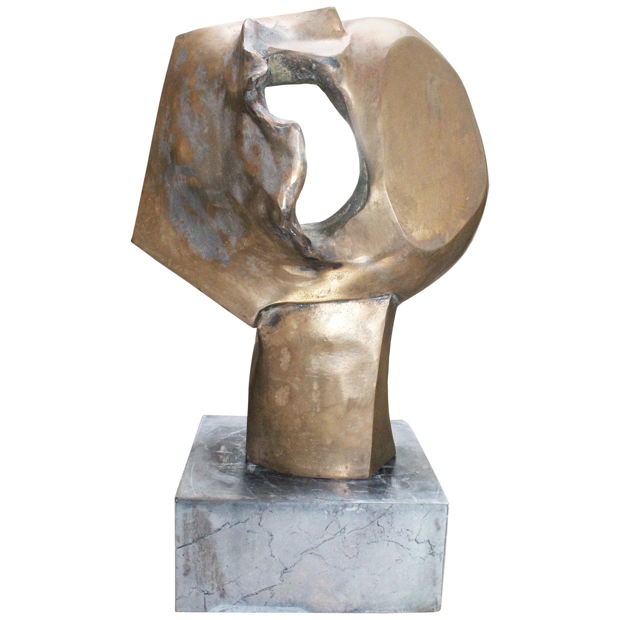 1960s Abstract Solid Bronze Sculpture Signed "K" Numbered 12 of 75