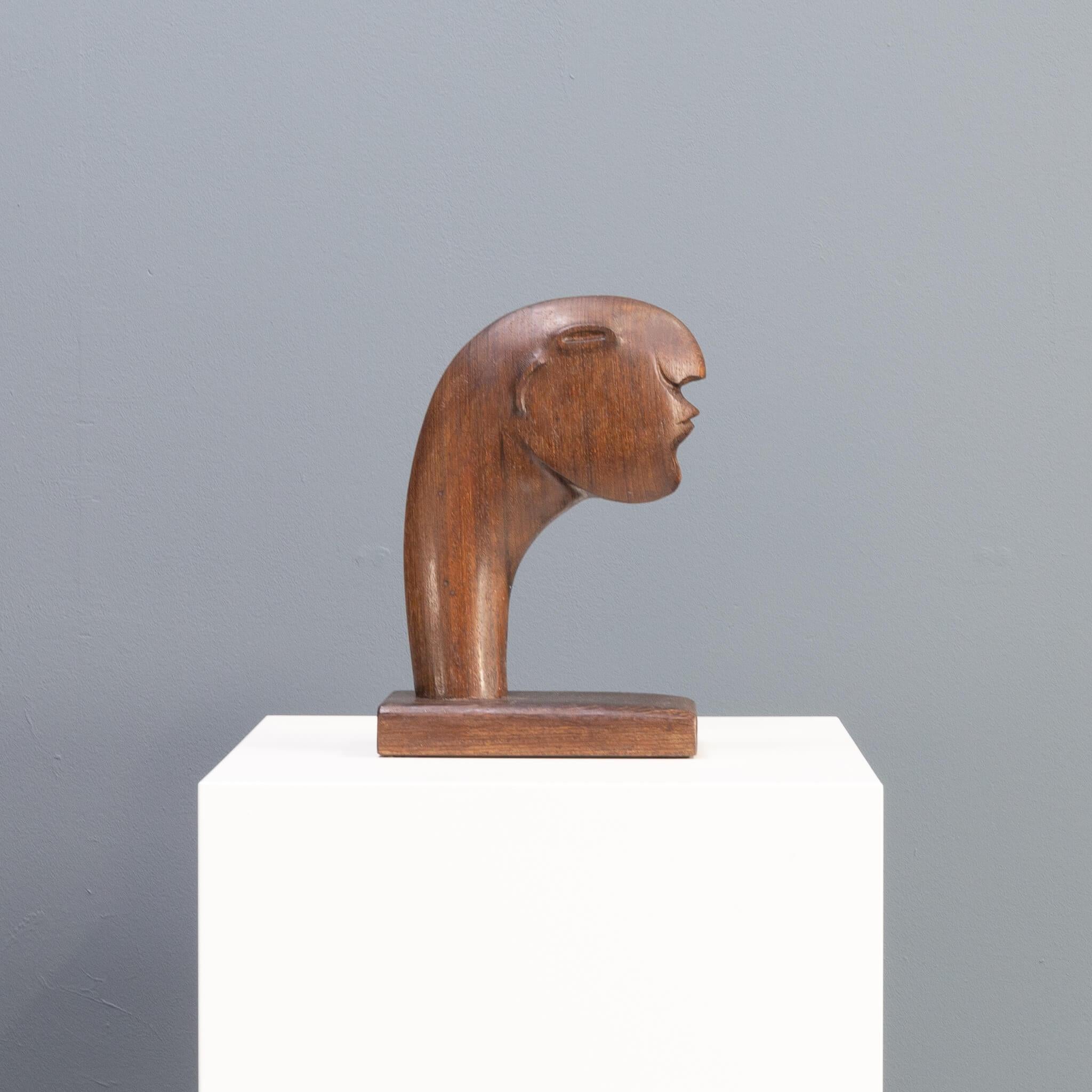 Late 20th Century 1980s abstract wooden handmade head sculpture in the style of Henri Moore For Sale