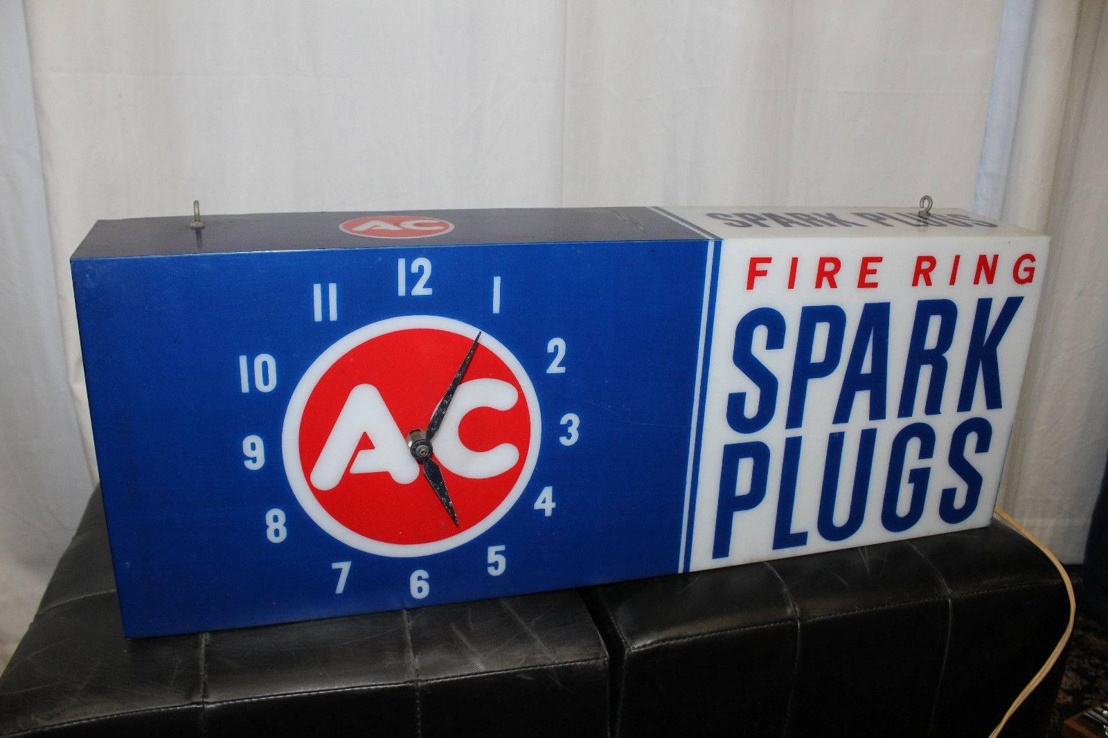1960s AC Fire Ring Spark Plugs Spark Plug Box Shaped Light-Up Plastic Clock For Sale 1