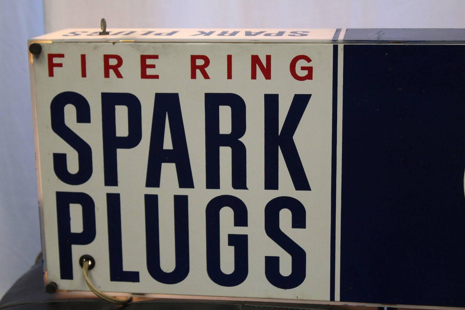 Mid-Century Modern 1960s AC Fire Ring Spark Plugs Spark Plug Box Shaped Light-Up Plastic Clock For Sale