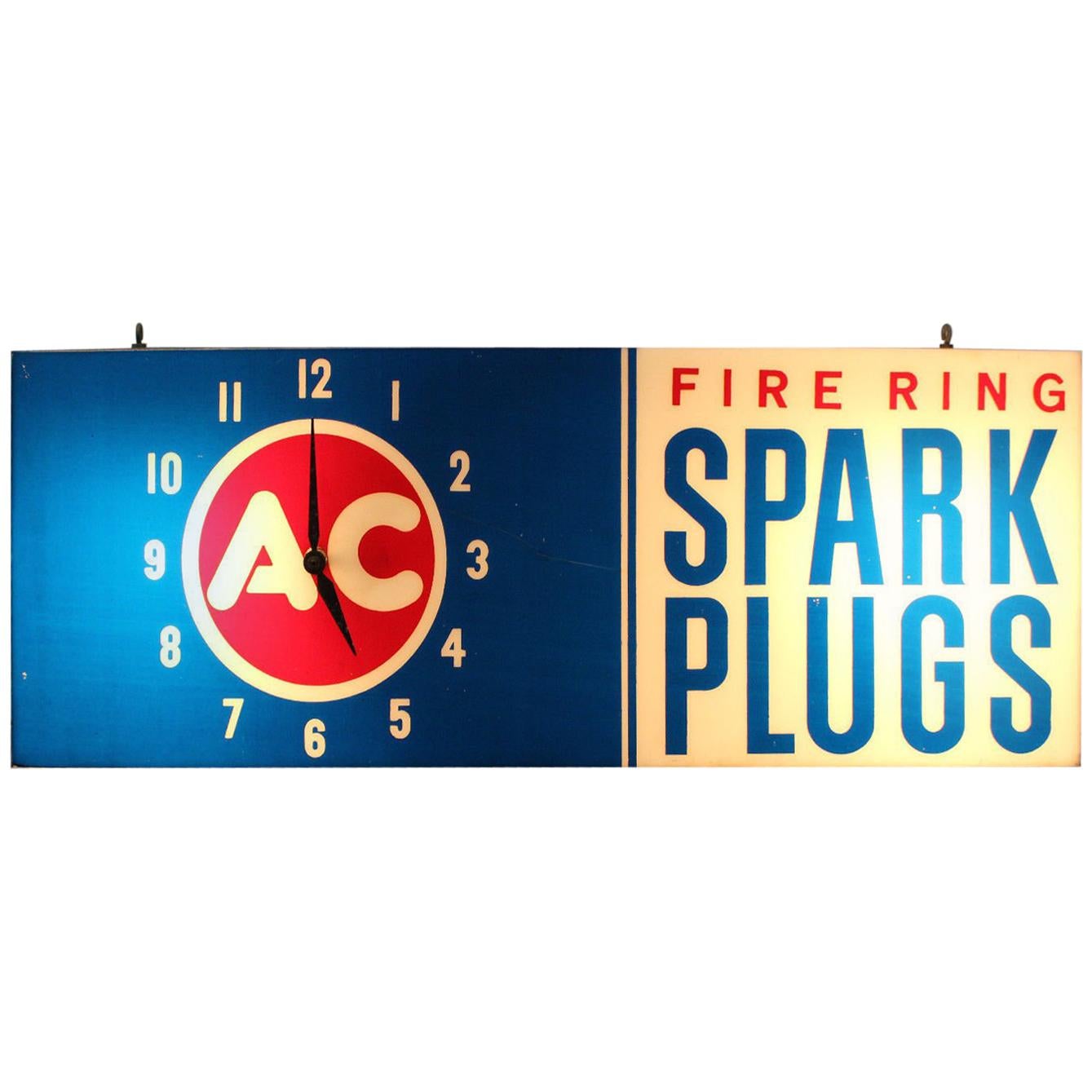 1960s AC Fire Ring Spark Plugs Spark Plug Box Shaped Light-Up Plastic Clock For Sale