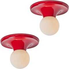 1960s, Achille Castiglioni 'Light Ball' Wall or Ceiling Lamp in Red for Flos
