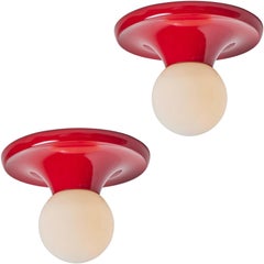 Années 1960, lampe murale ou plafonnier « Light Ball » d'Achille Castiglioni en rouge pour Flos